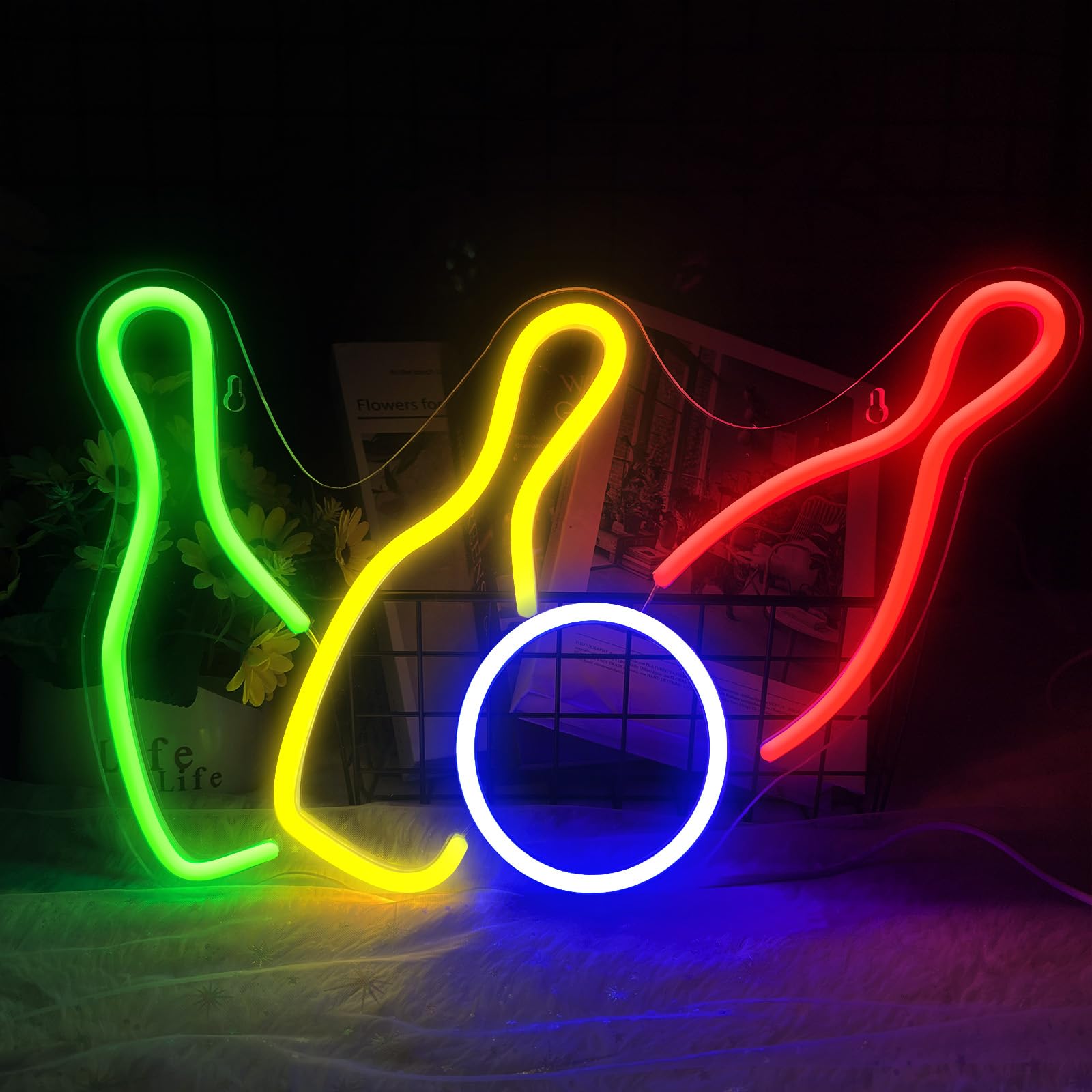 Bowling Neon Signs Sport Club Decor, USB Powered Bowling LED Neon Signs for Bowling Club Wall Decor Gameroom Man Cave Bedroom, G