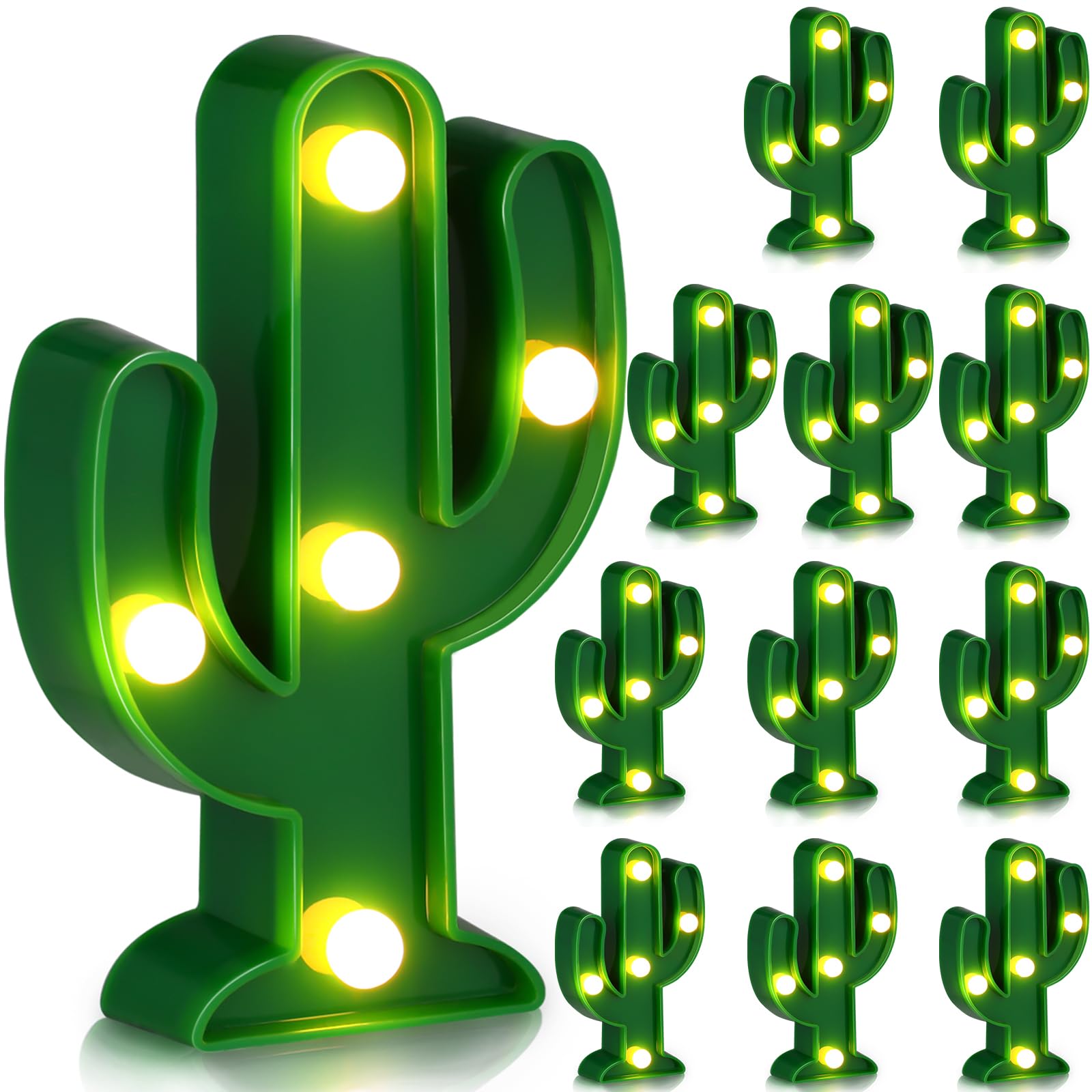Kathfly 12 Pieces Western Party Decor Cactus Light Centerpieces Mexican Fiesta Party Decorations Night LED Tabletop Lamp Cactus 