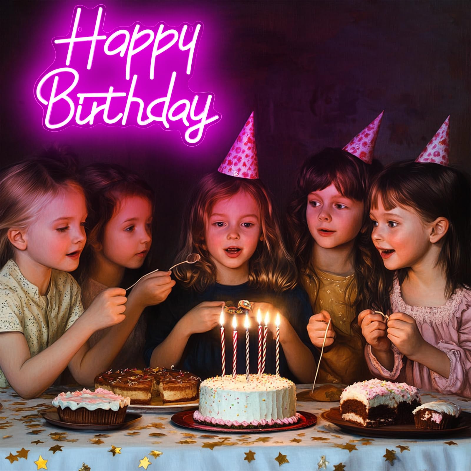 AYwYyjCh Happy Birthday Neon Sign LED Light Dimmable Wall Decor 11.8inx15.7in Warm White Acrylic