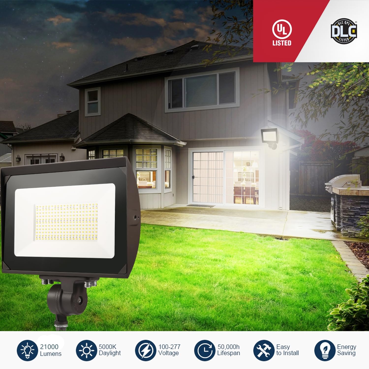 Eccfutll 150W Led Flood Light, 21000Lm 5000K Daylight, Waterproof Outdoor Security Lighting
