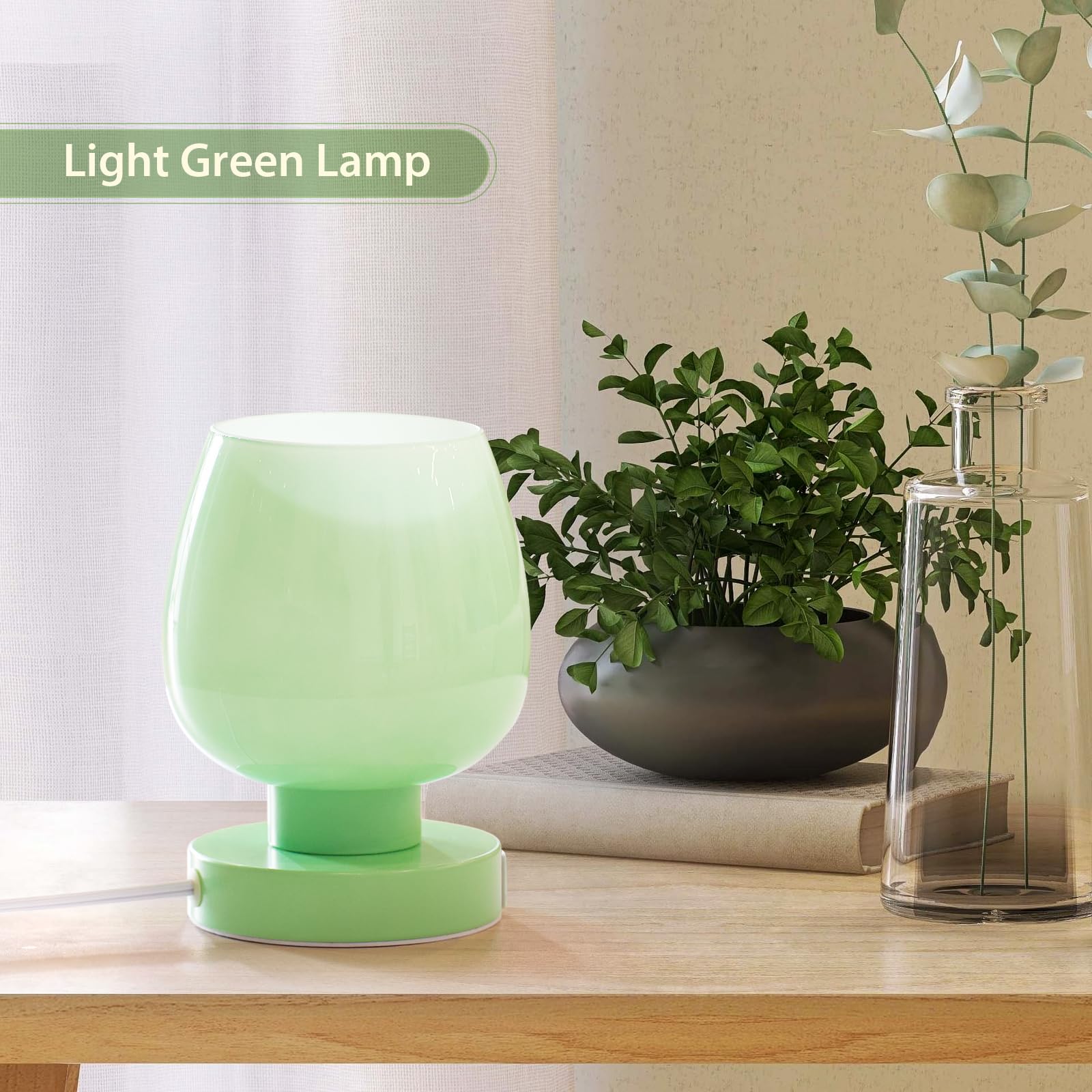 Touch Bedside Table Lamp With Usb Charging - Modern Green Small Lamp For Bedroom Living Room Nightstand, Desk Lamp With Glass La