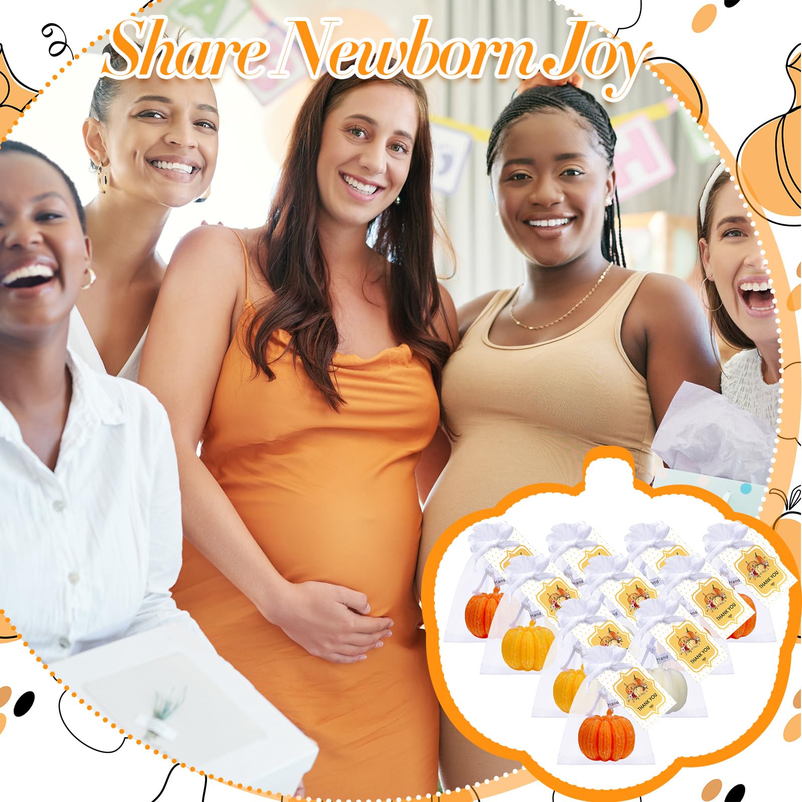 Treela Pumpkin Candles - 24 Sets Tealight for Fall Baby Shower, Thanksgiving, Classic Colors, Wax and Organza