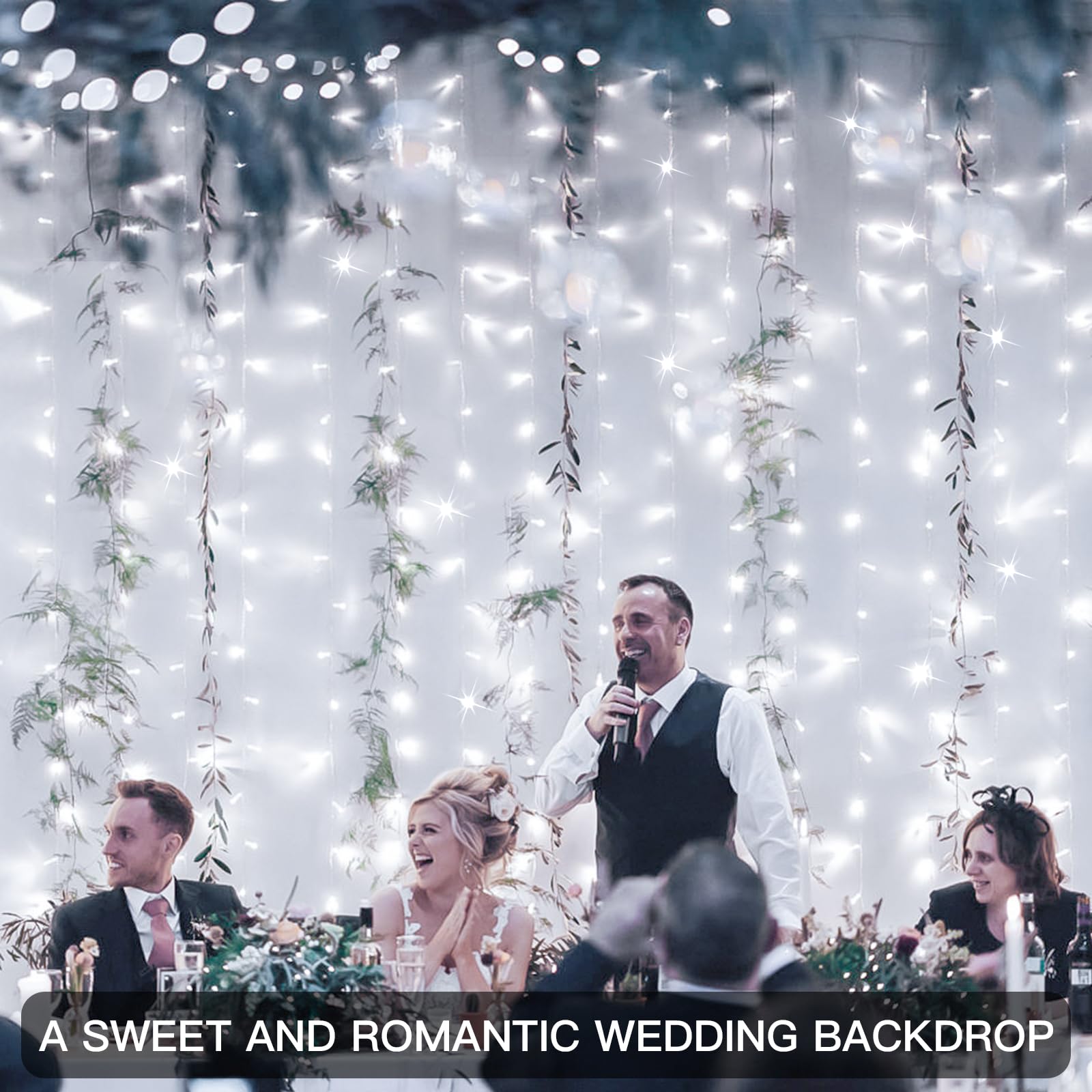suddus White Curtain Lights - 200 LED Twinkle String Lights with Remote, 8 Modes, USB Plug-in, 6.5ft x 6.5ft for Wedding & Party Decor