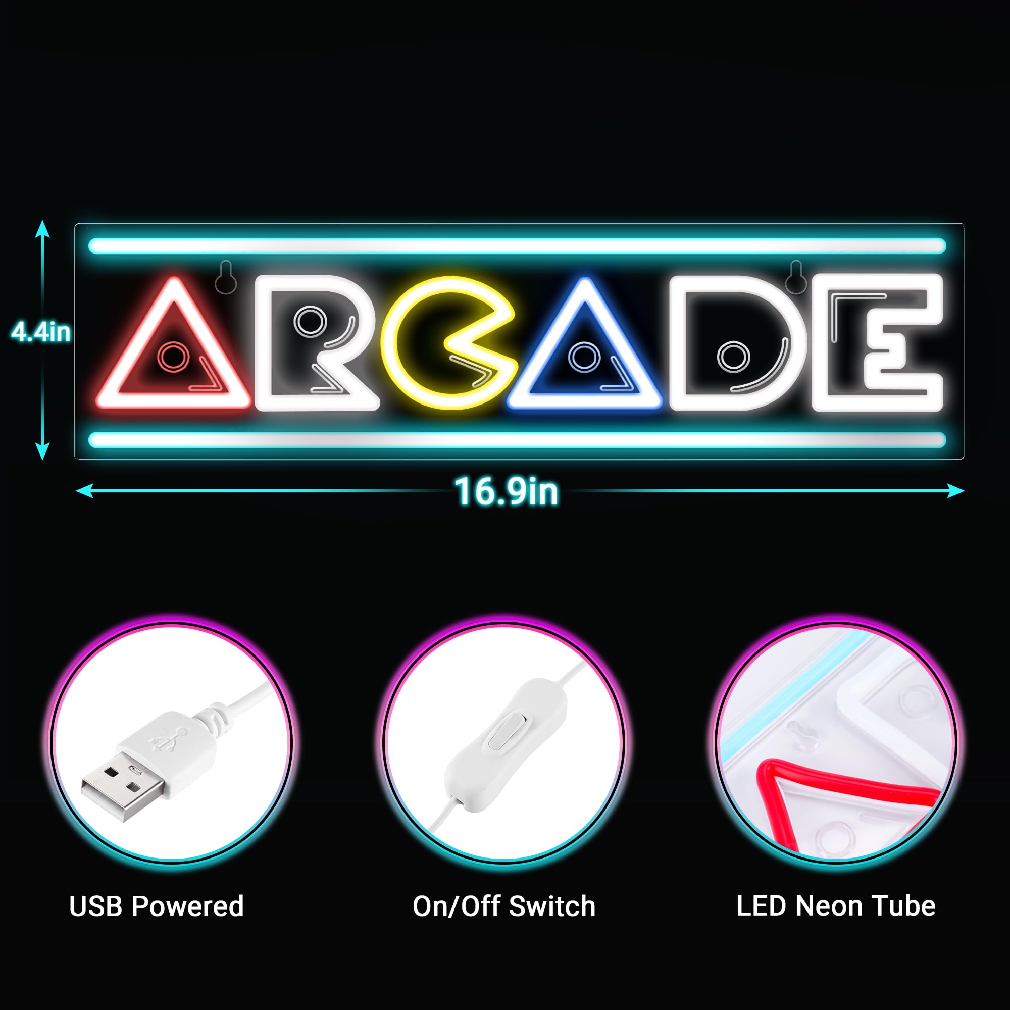 Kavaas Neon Sign, 3D Engraved Arcade Decor, 16.9 x 4.4 inches, Plastic, Arcade Color