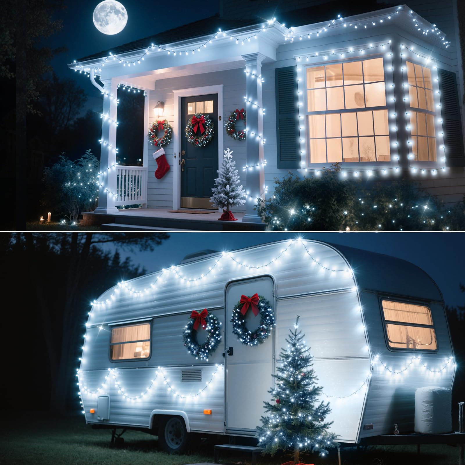 ROADAYLY Christmas Lights Cool White 196FT 500 LED Waterproof Indoor Outdoor Fairy Lights with Timer 8 Modes Green Wire