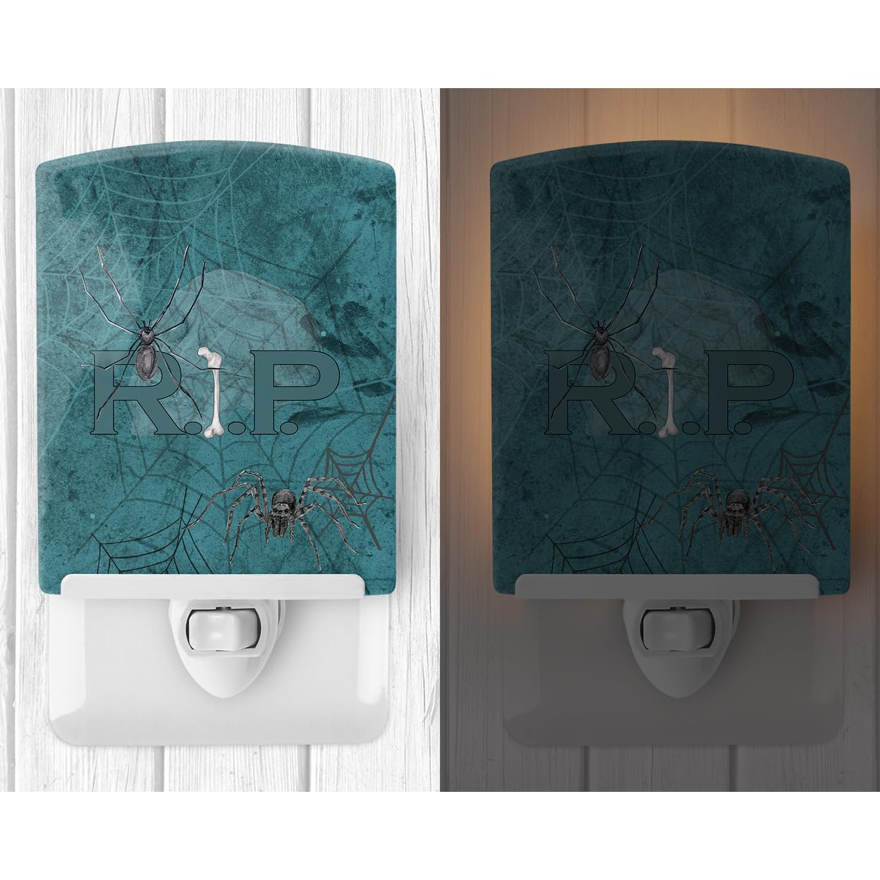 Carolines Treasures Ceramic Night Light, RIP Rest in Peace with Spider Web, 6x4x3in, Model SB3004CNL, Multicolor