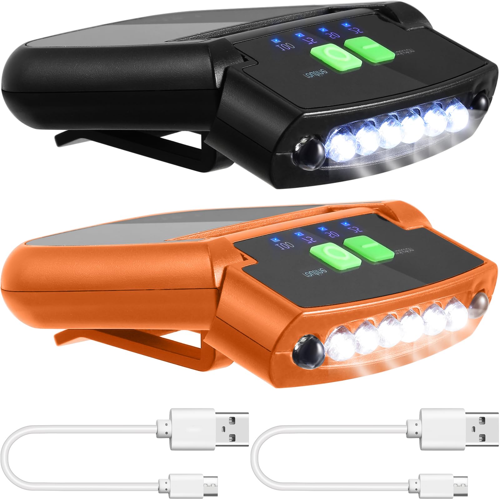 Mudder LED Clip-on Cap Lights, USB Rechargeable, Waterproof, Ultra Bright, Model Mudder-ujn8946, Color Black/Orange