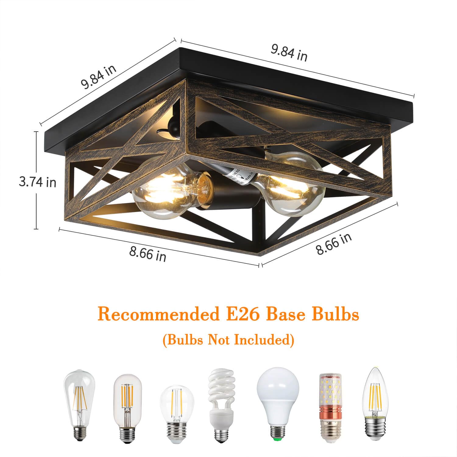 Dikaida Rustic Flush Mount Ceiling Light Fixture, Modern Farmhouse Light Fixture, Kitchen Hallway Light Fixtures For Bedroom,Din