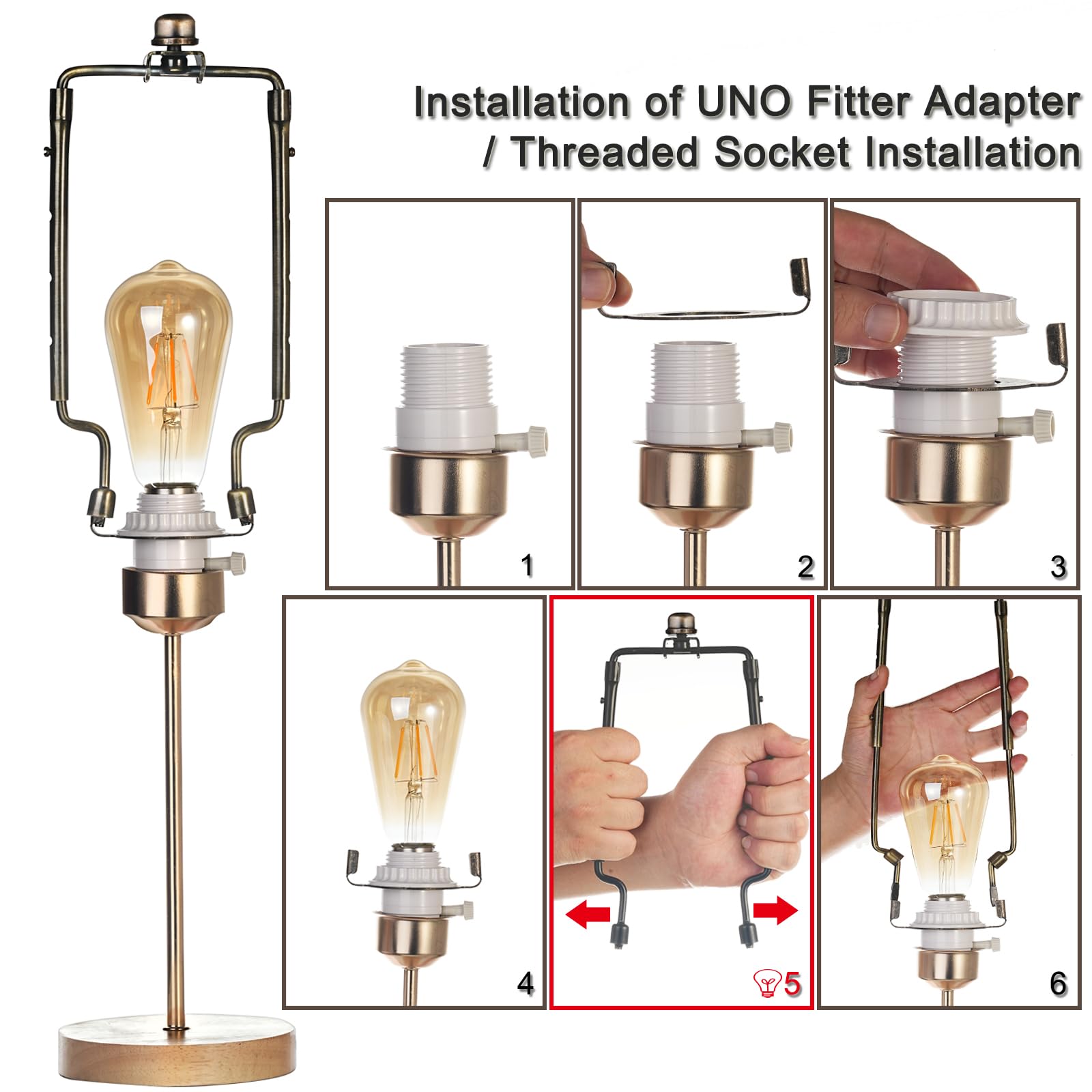 EMNOOTI Lamp Shade Harp Holder Kit, Fits Standard Rod & E26 Base, Antique Brass, Bronze Color, Model VG105, 1 Set