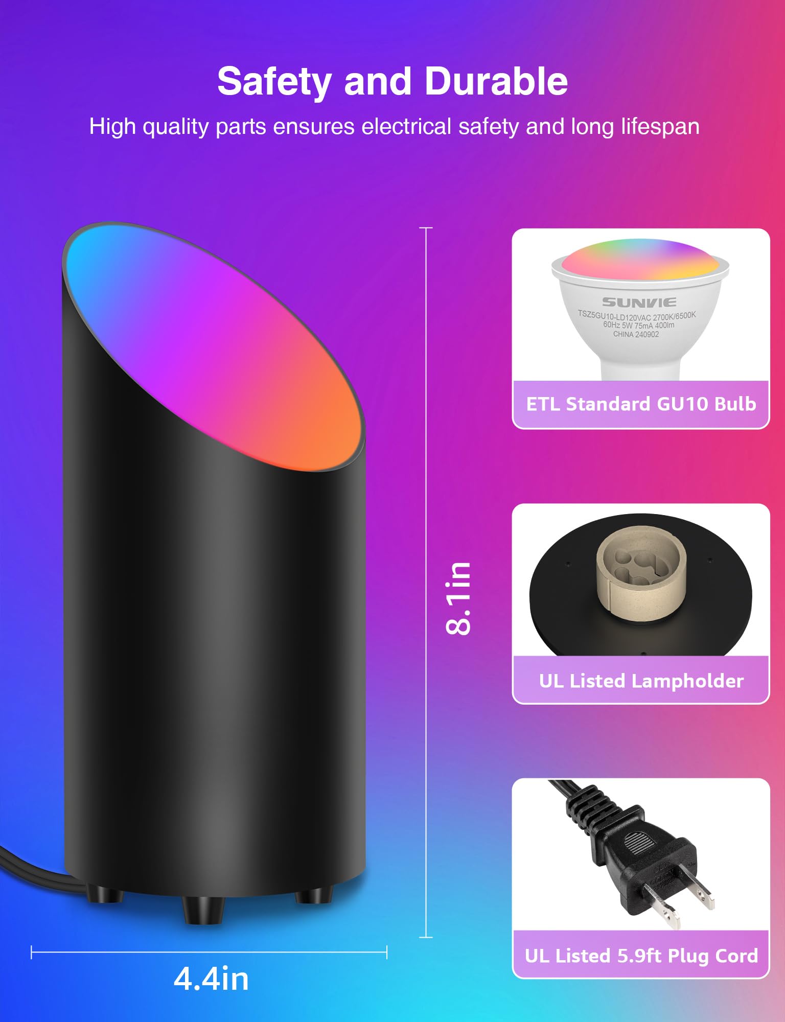 Sunvie 2 Pack Smart Floor Can Light 5W Rgbw Color Changing Uplighting Indoor Uplights 2700K-6500K Up Lights Indoor Floor Spotlight For Plant Corner Wall Artwork  App Control Alexa & Google Home  Black
