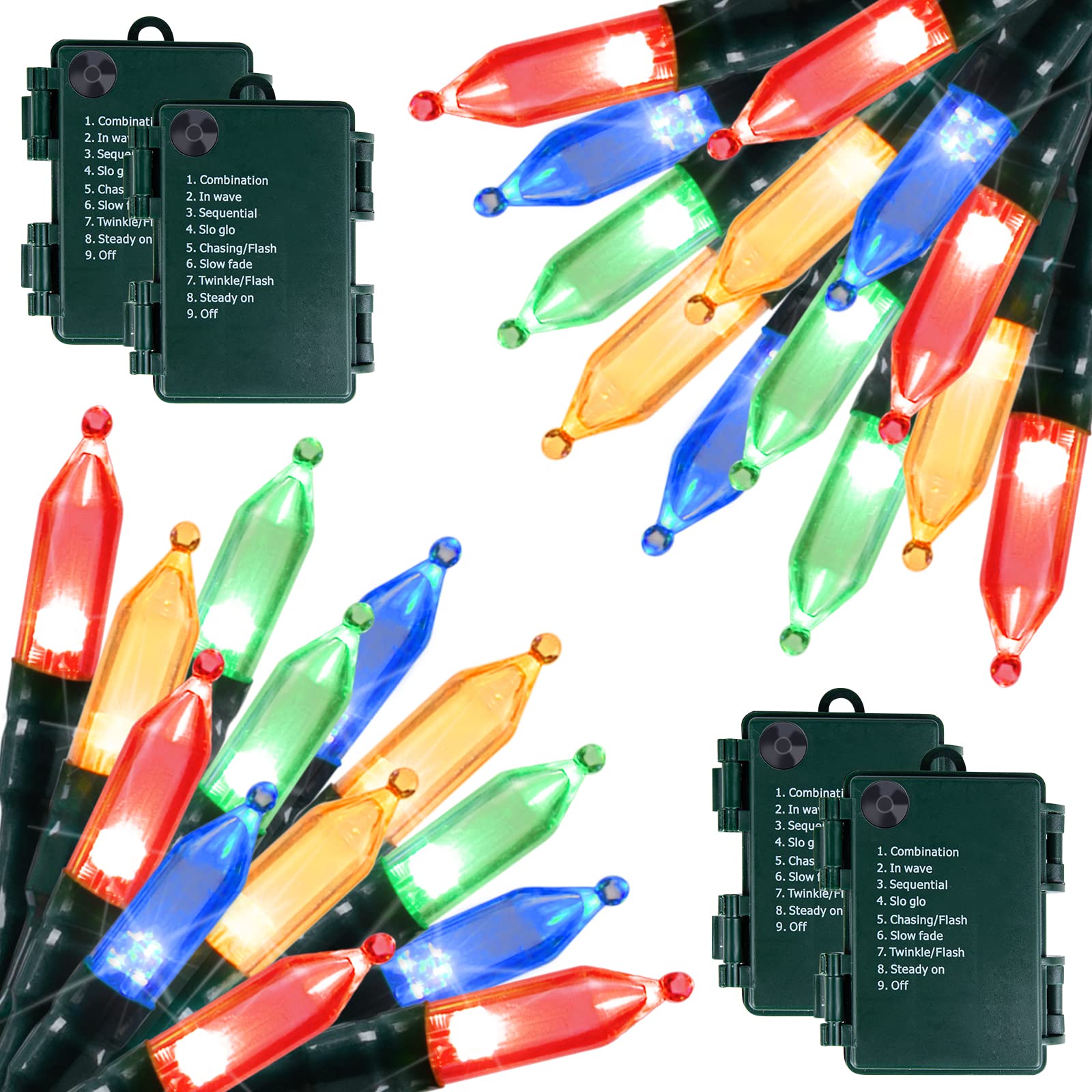 Brightown Christmas Lights - 20 LED String Lights, 8 Modes, Waterproof, 4 Pack, 8 Feet, Multicolor, Battery Operated