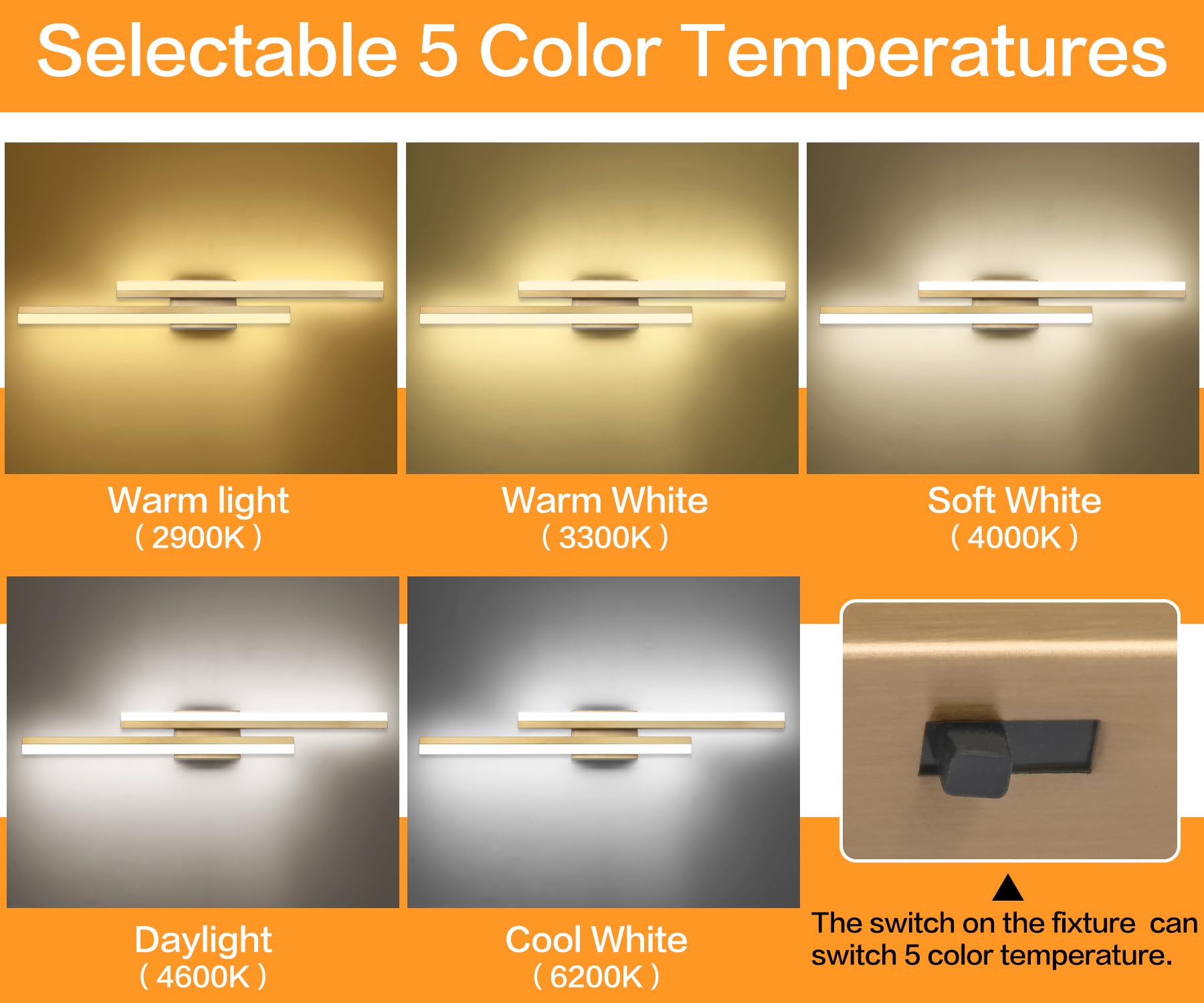 Presde Bathroom Light Fixtures 5 Color Changeable 32Inch Vanity Light For Bathroom Over Mirror Brushed Glod Modern Led Vanity Wa