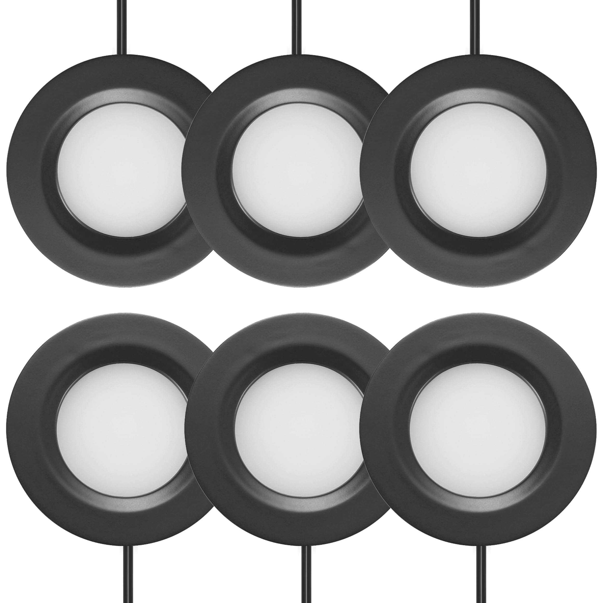 GETINLIGHT Dimmable LED Puck Lights Kit, 3000K, Black, 6-Pucks, Plug-in Installation, Model IN-0102-6-BK