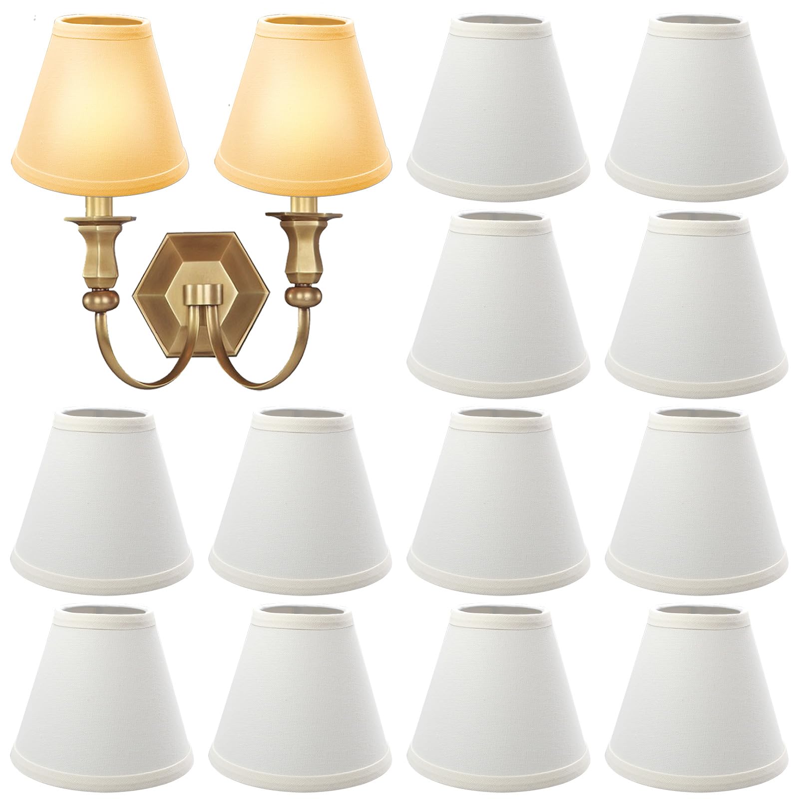 TANEMUDO 12 Pack Small Lamp Shade 3 x 6 x 5 White Barrel Fabric Lampshade Cover Beige Linen for Table Floor Lamp Eyes Protected Appearance