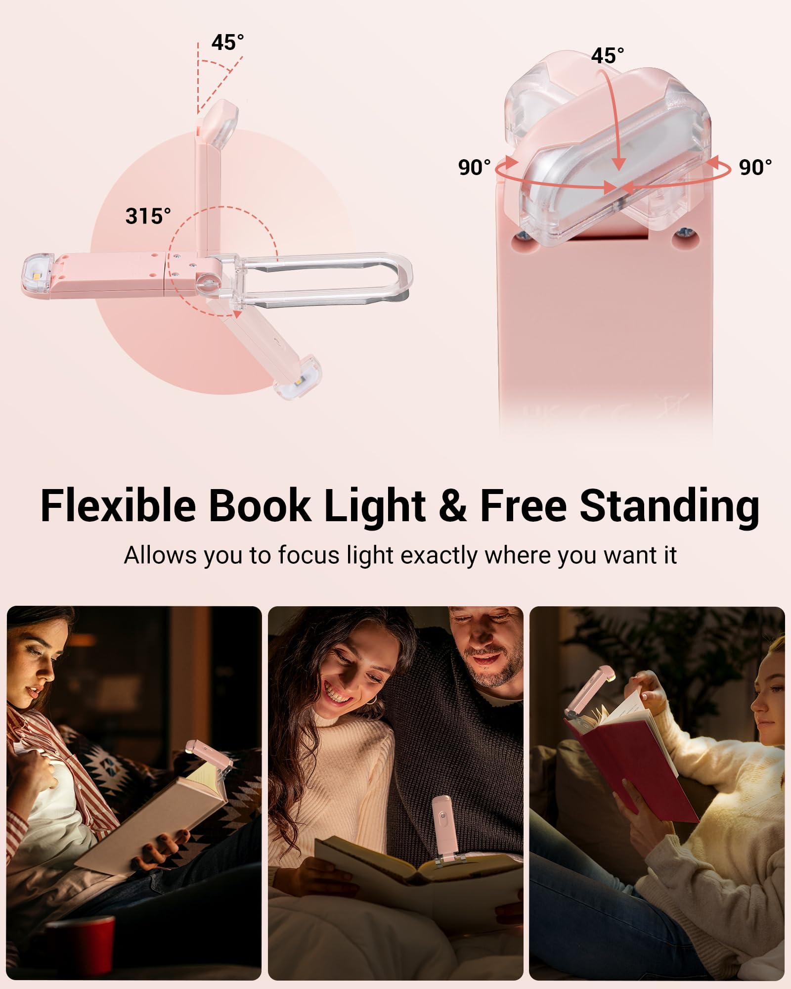 Dewenwils Usb Rechargeable Book Light, Led Clip On Reading Lights For Books In Bed At Night, Portable Bookmark Lamps, Warm White