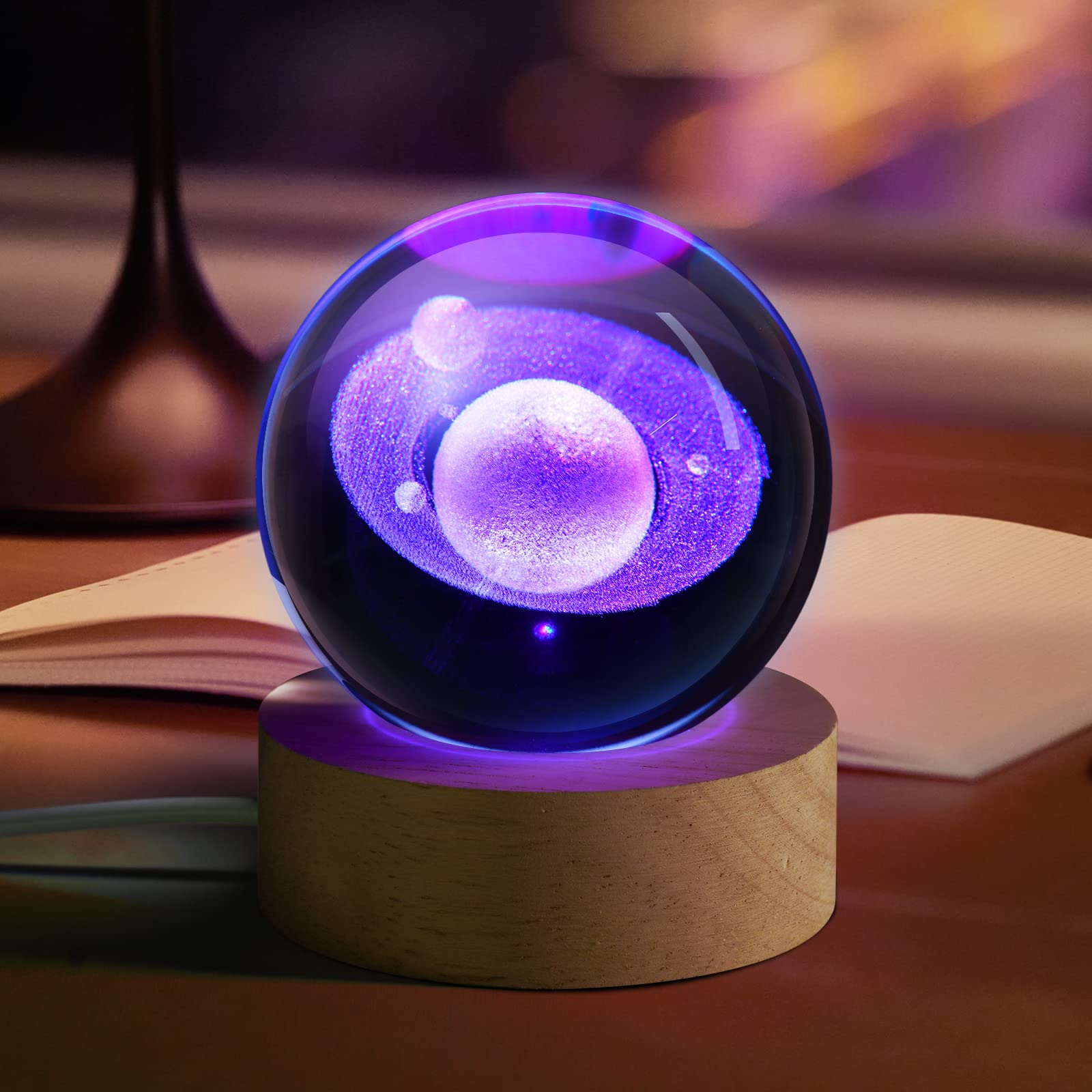 JANARARY 3D Galaxy Crystal Ball Night Light with Color Changing LED Base, Medium Size,  t Model