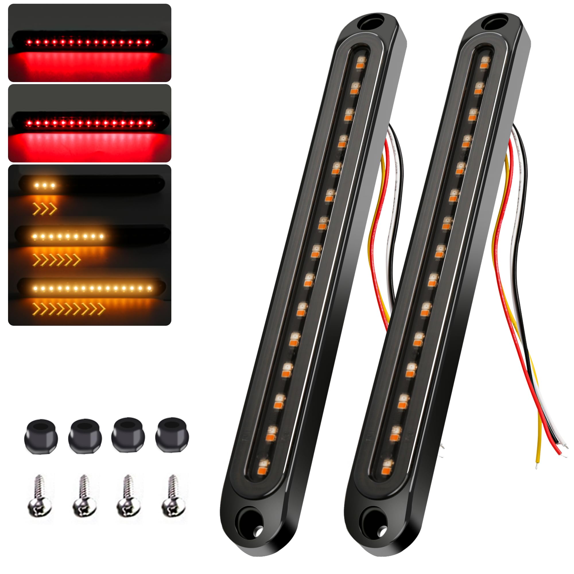 FOUFLY 2PCS 12V-24V 30 LED Tail Lights Red & Yellow Trailer Brake Light Turn Signal Trailer Sequential Identification Light Waterproof Tail Light Bar for Truck Pickup Golf Cart Marine Boats