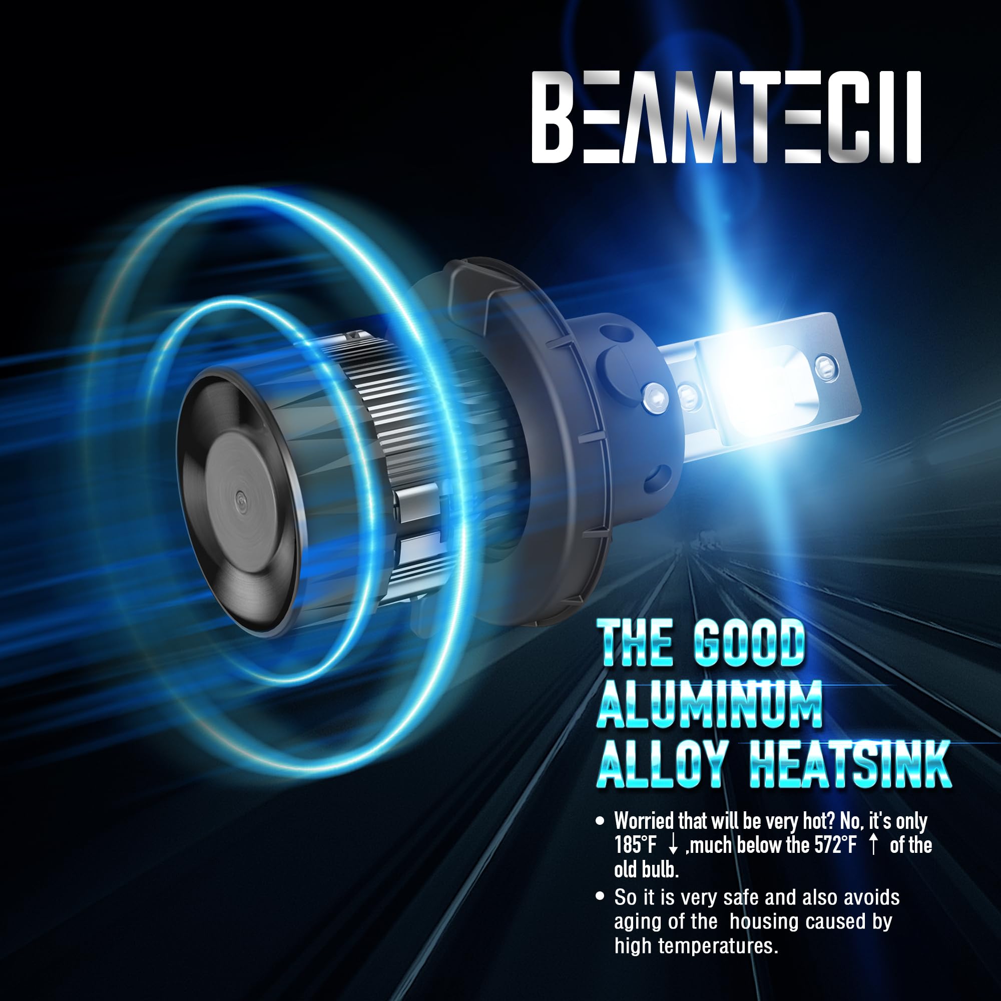 BEAMTECH H13 9008 Fog Light Bulbs, 6500K CSP Chips, Small Size, 30mm Heatsink Base, Set of 2
