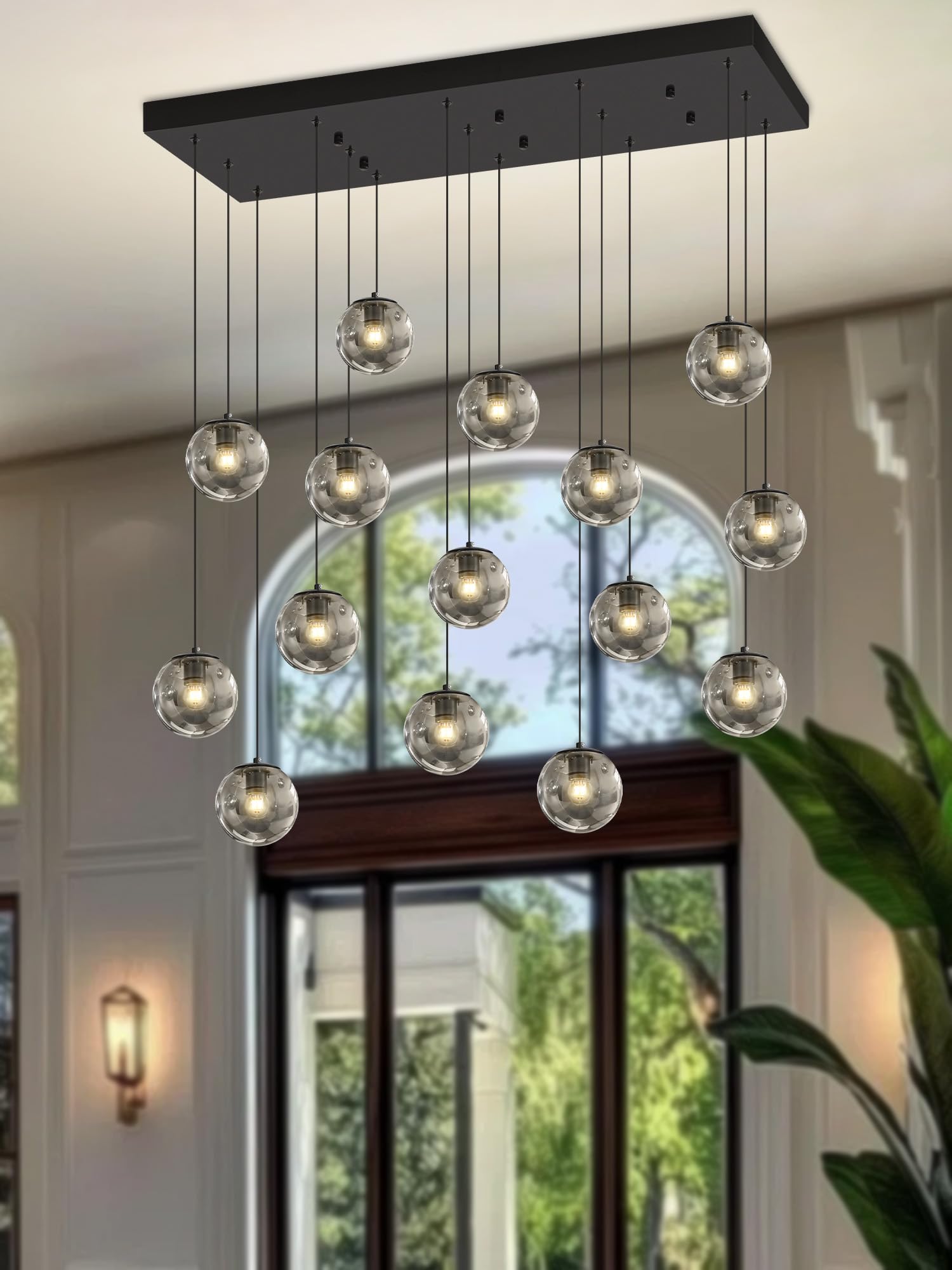 ykolupty Rectangular Chandelier 16-Light Smoke Gray Metal Modern Fixture for Dining Room, Living Room, Foyer - Model TP3016-YH-16H-CT