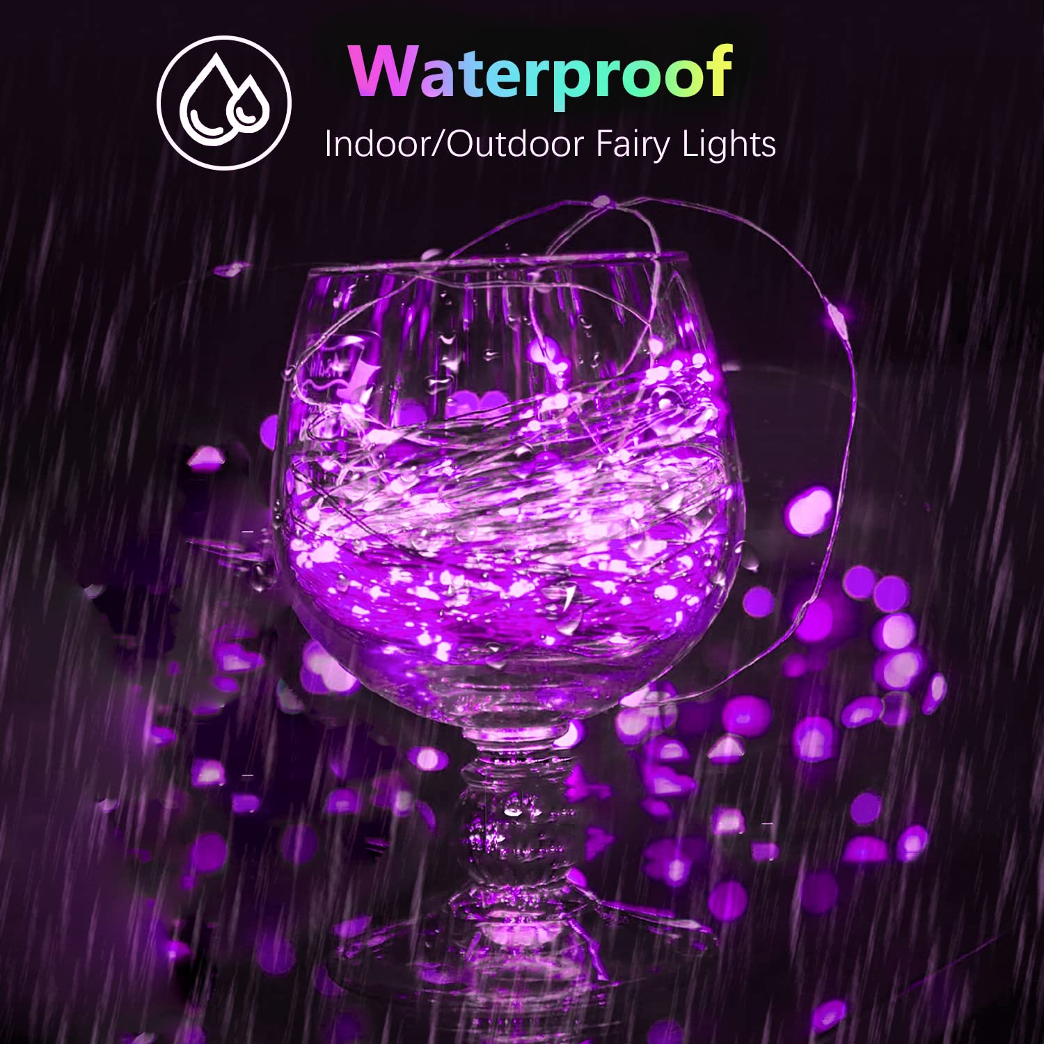 BOSSERN 4 Pack Fairy Lights 60LED Battery Operated 20FT Waterproof Indoor Outdoor Halloween Decor Purple DCHD-04-Purple