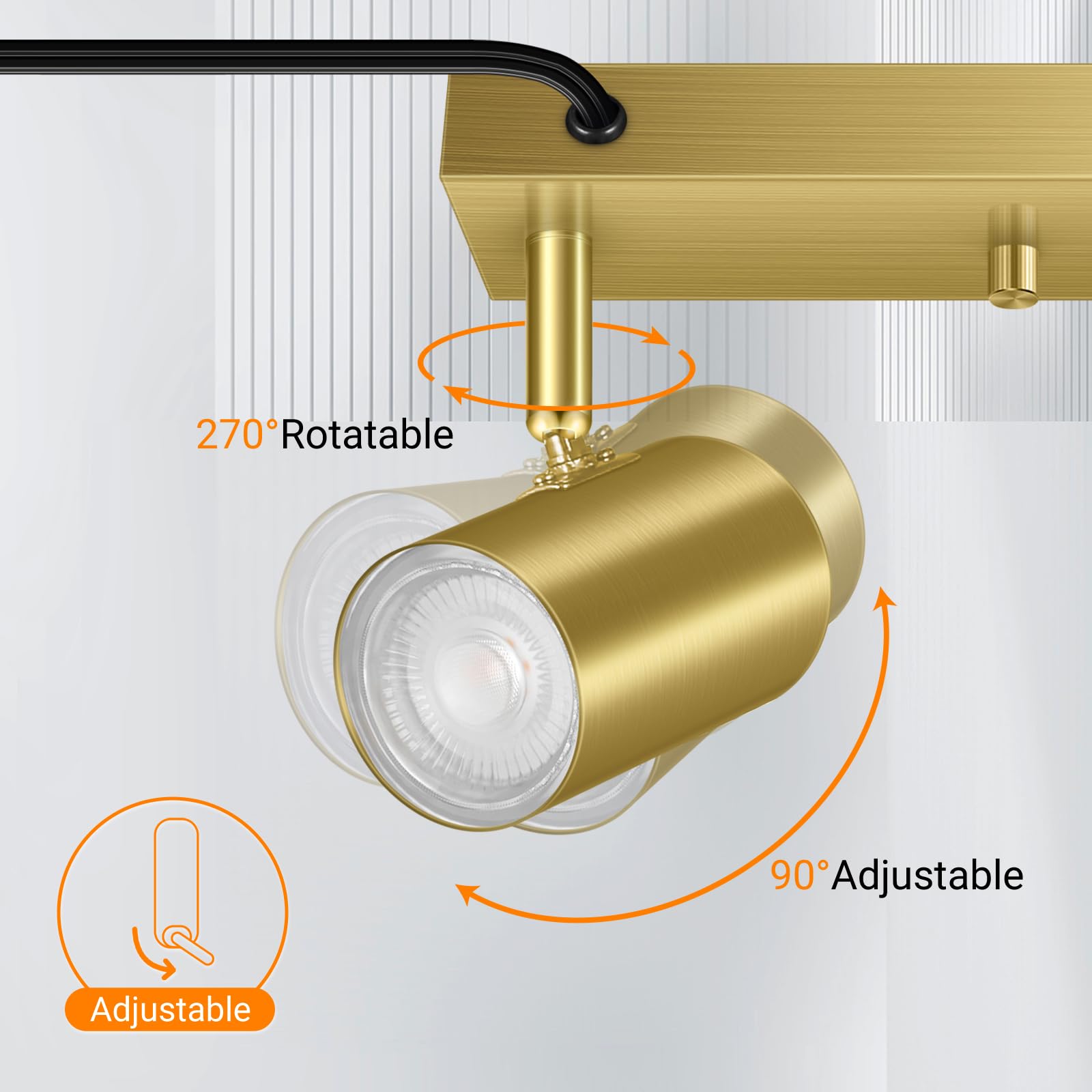 Auquee 3 Light Track Lighting Kit,Gold 3 Way Modern Plug In Ceiling Spotlight,Industrial Led Wall Light For Kitchen Cabinet Gall