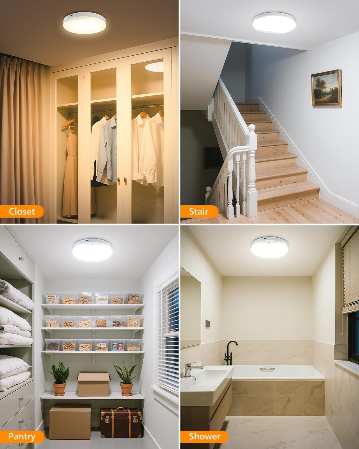 ShunFSC Rechargeable Motion Sensor Ceiling Light, 6W, Wireless, Remote Control, Battery Operated, Plastic, 1-Pack, Model PH-55