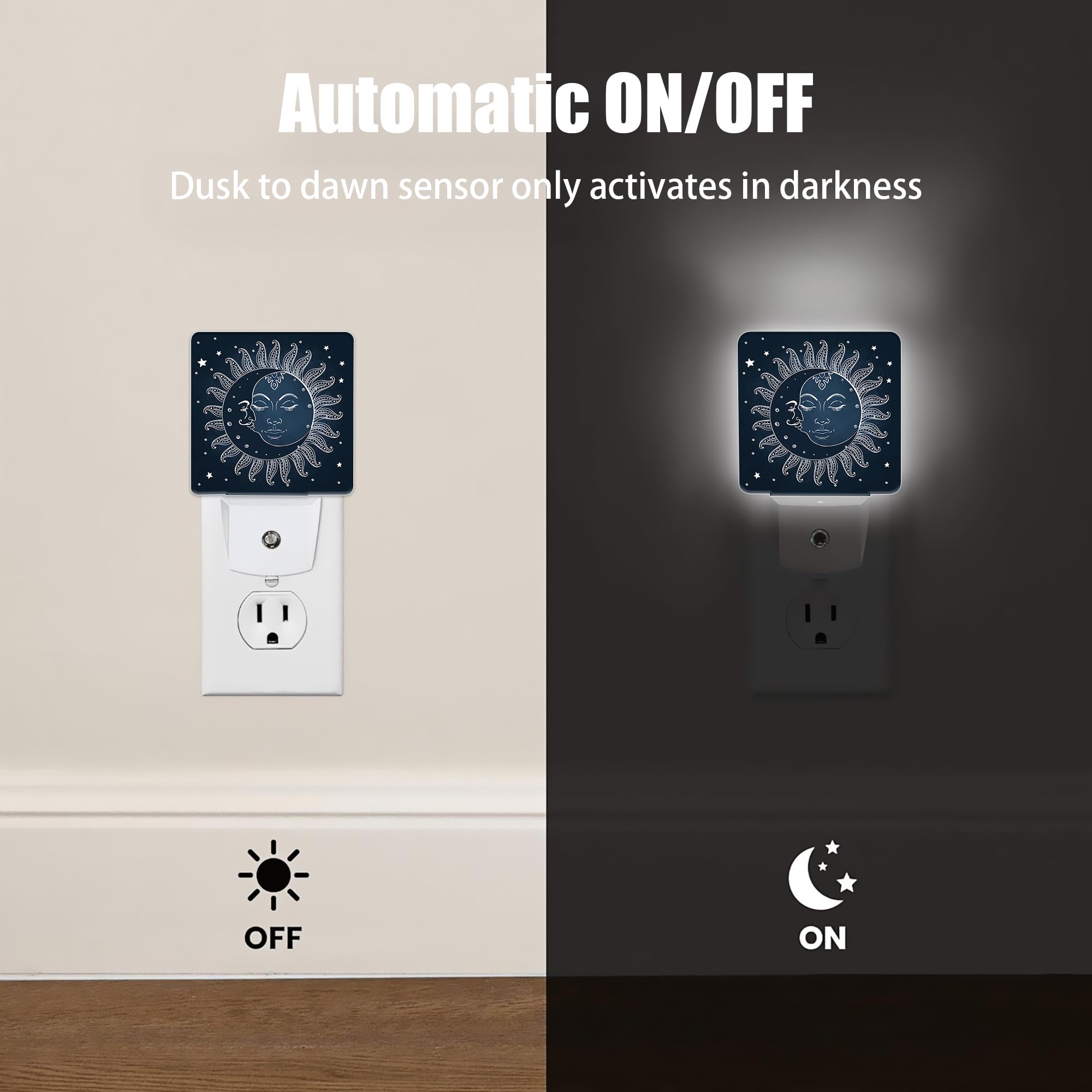 Jopowide Vintage Sun Moon Night Light, Dusk To Dawn Smart Sensor Nightlight For Bedroom Bathroom Kitchen Hallway Stairs Hallway,