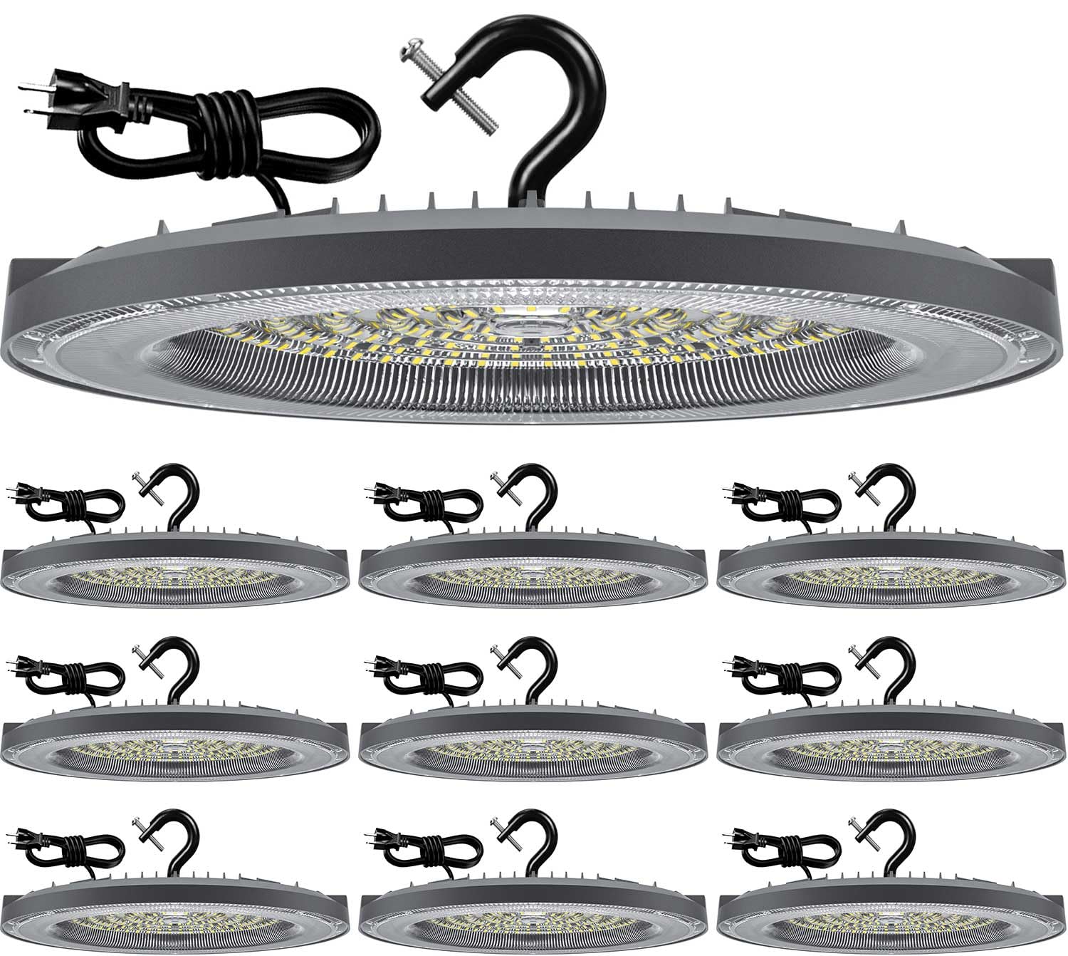 THELUX 200W 10Pack UFO Led High Bay Lights 5000K 28000LM(Equiv.800WMH/HPS), High Bay Led Shop Lights with US Plug&5Ft Cable Comm