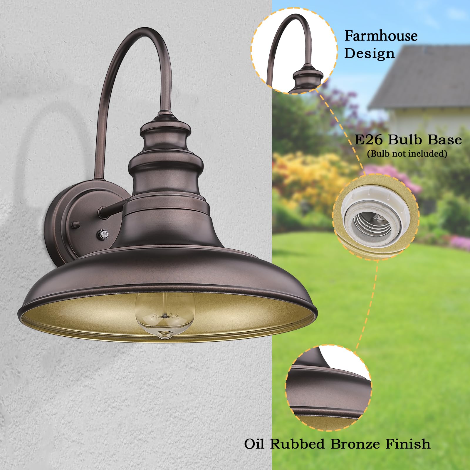 Dusk To Dawn Sensor Outdoor Barn Light Fixture Outdoor Wall Sconce Farmhouse Wall Mount Lights Exterior Gooseneck Light Fixture Bronze Finish Industrial Wall Lantern For Porch  Entryways  4 Pack