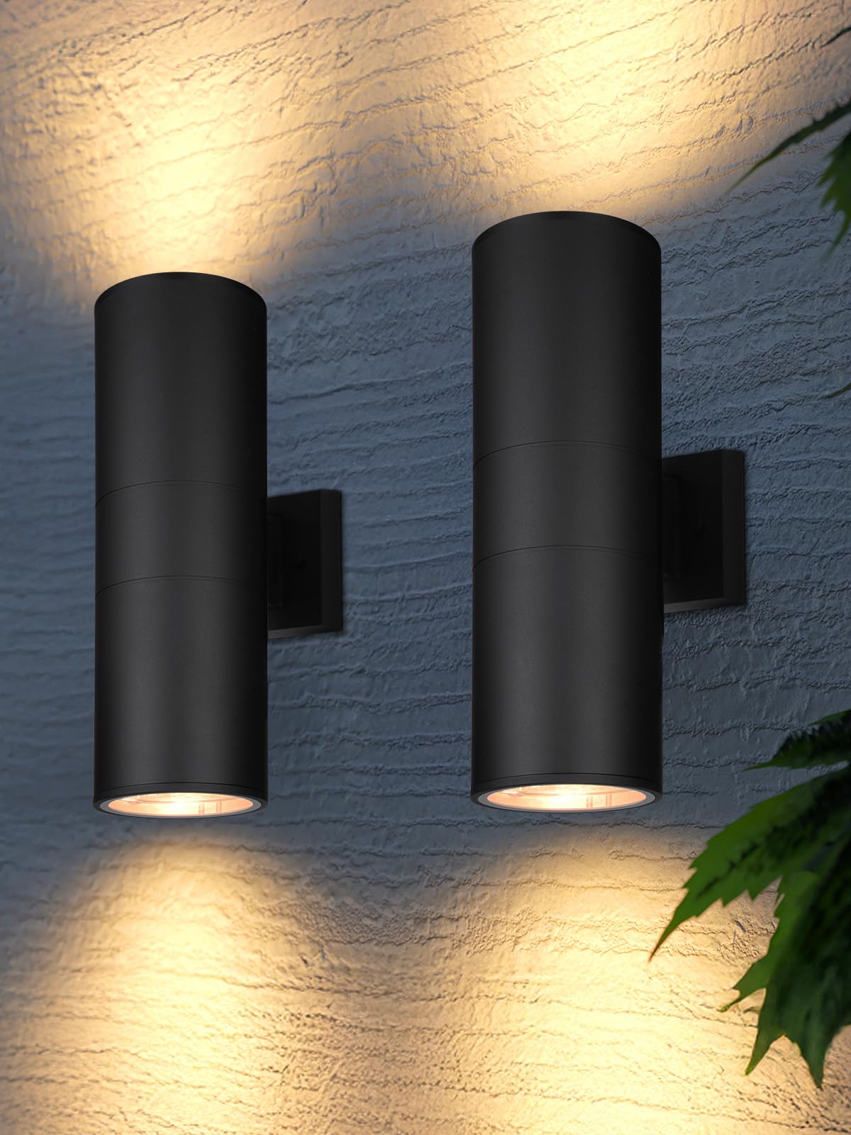 LEONLITE Modern Outdoor Cylinder Wall Lights 18  Porch Light in 2 Lights  Up Down Lights  Matte Black Waterproof Wall Sconce  Aluminum  E26 Base  Exterior Light Fixture Wall Mount  ETL  Pack of 2