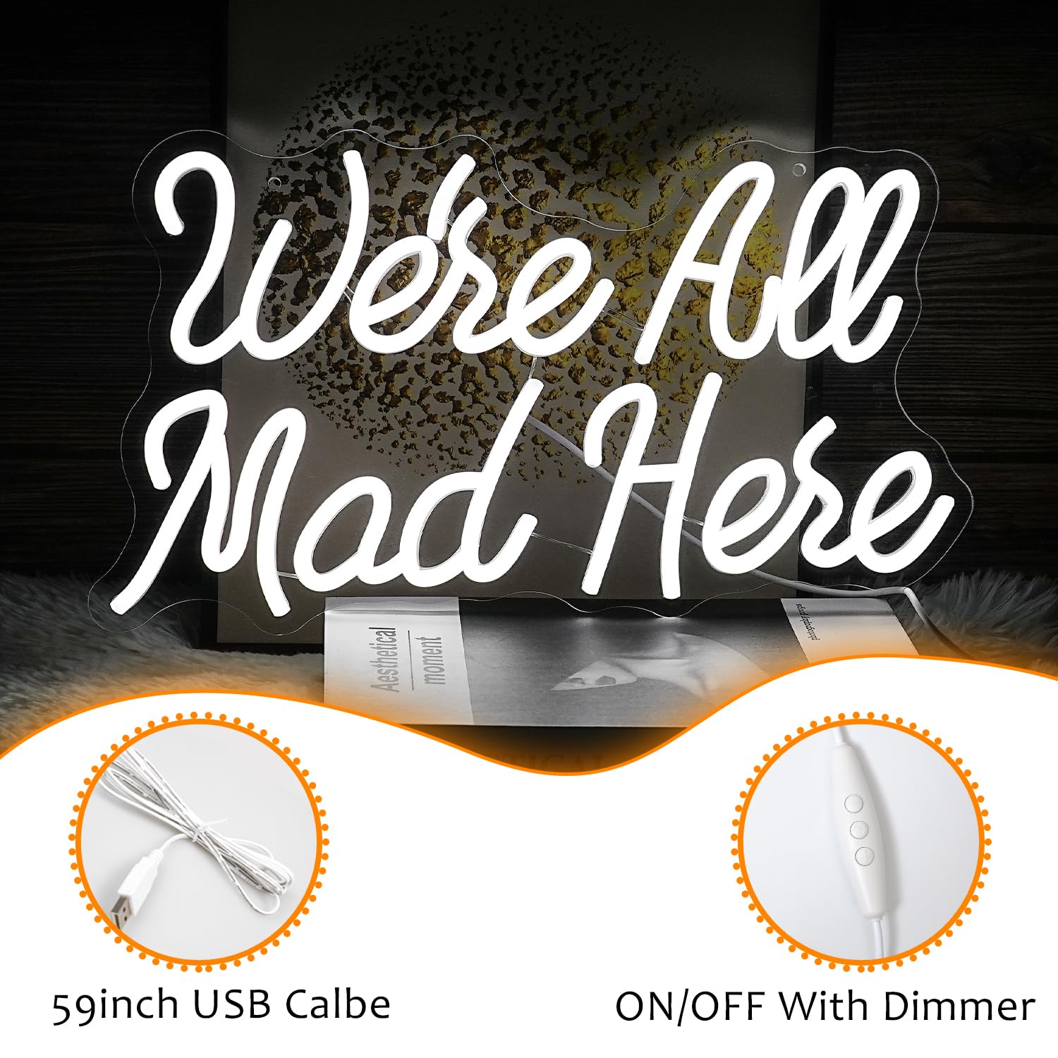 LISIGNVE LED Neon Sign - We Are All Mad, Dimmable, USB Powered, 16.5in X9.4in , Acrylic, White