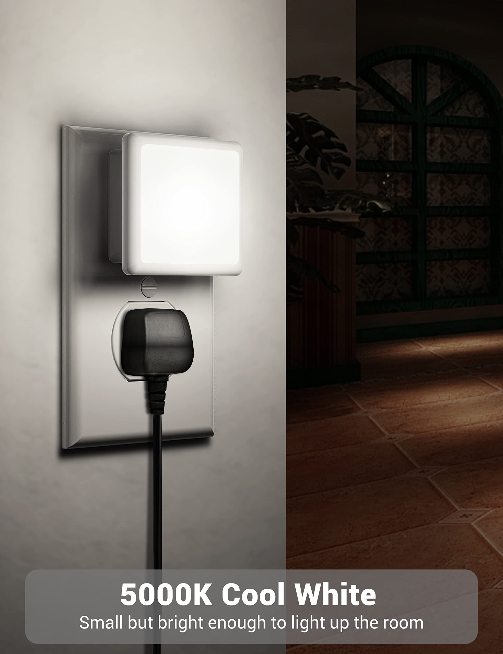 JandCase LED Night Light Plug with Light Sensors, 5000K Daylight, 4 Pack, Plastic, Suitable for Bathroom, Hallway, Kitchen