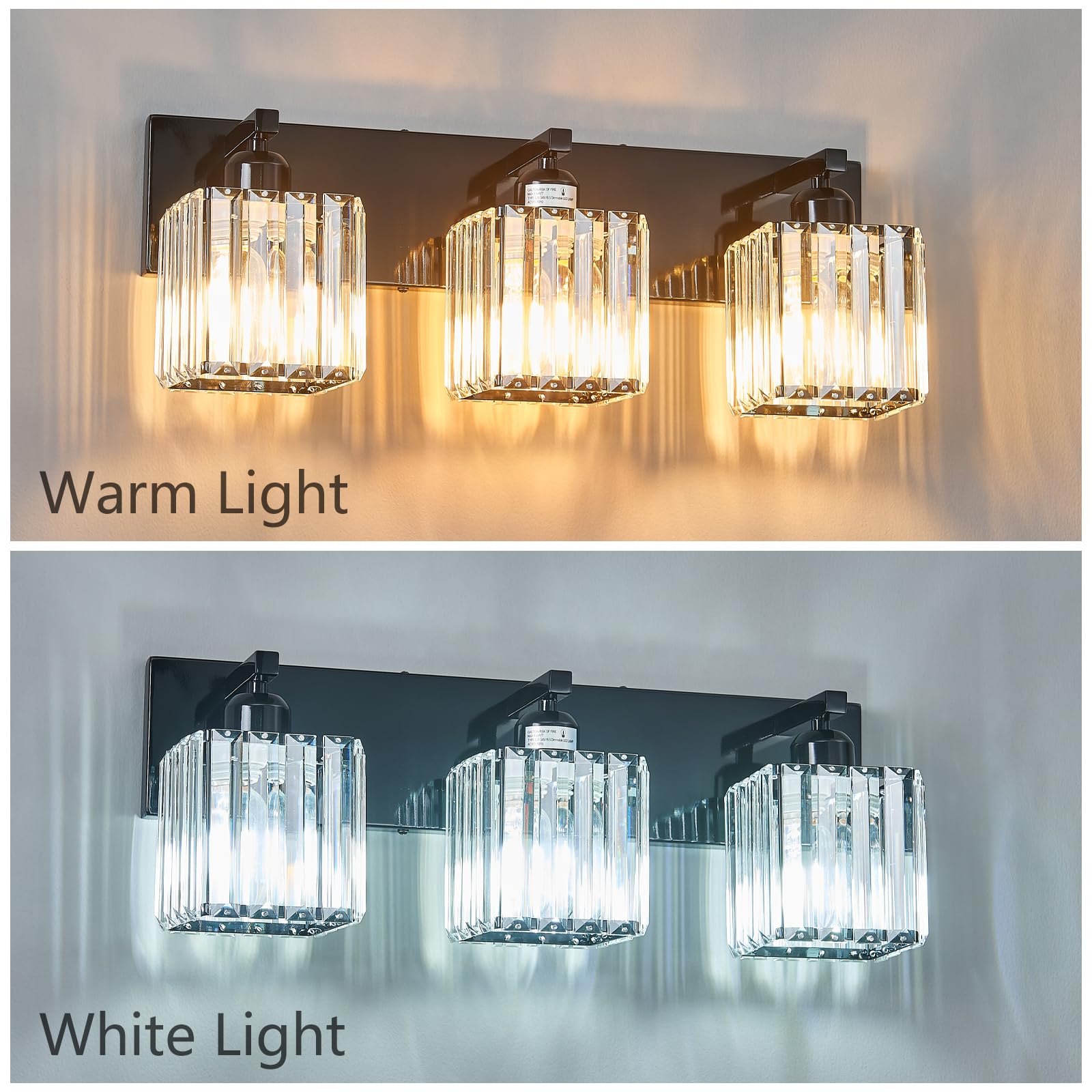 FDPBY Bathroom Vanity Light 3-Light Plating Black Crystal Wall Fixture Model 002