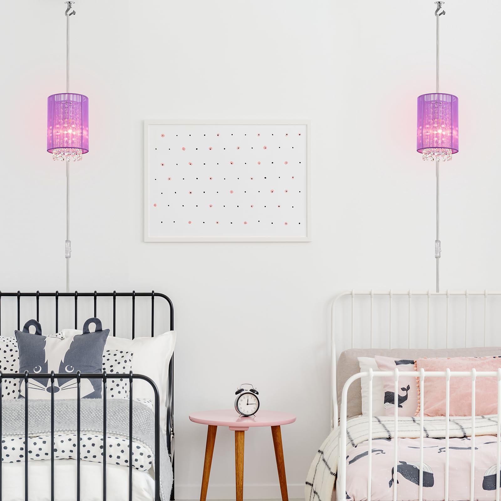 LaLuLa Purple Plug-in Hanging Lamp, Easy Install Crystal Pendant Light, 5.9in, Model 17168PU-P