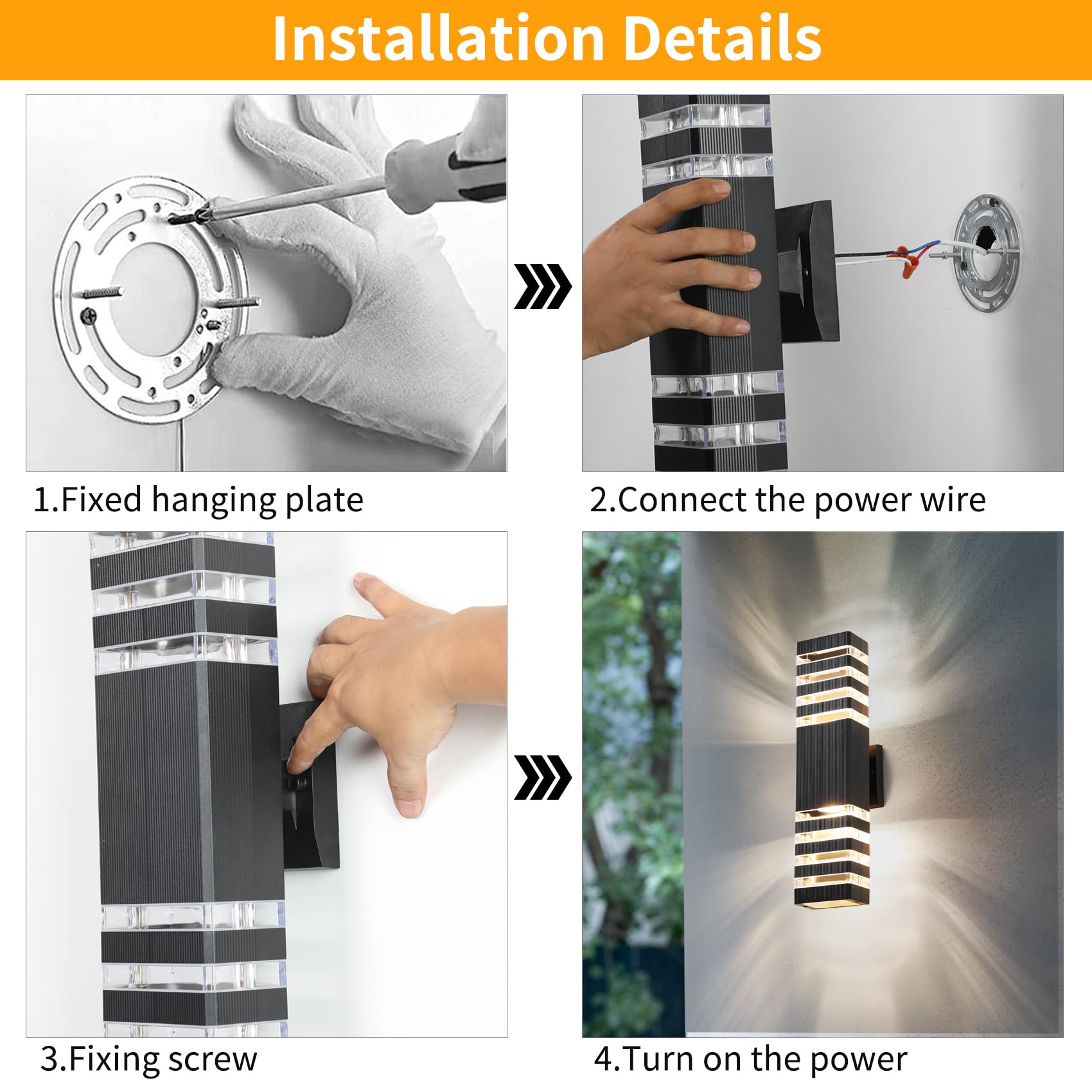 Zsmaiku 18.3&quot; Black 4-Tier Outdoor Wall Light Fixture, Waterproof With 4 Warm White Bulbs