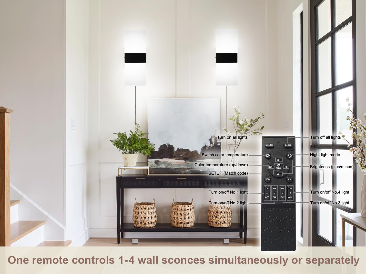LARICH Plug in Wall Sconce - 12W LED Acrylic Light, 3000K-6500K Dimmable, Black, 1Pack, Model WS-2P-SL
