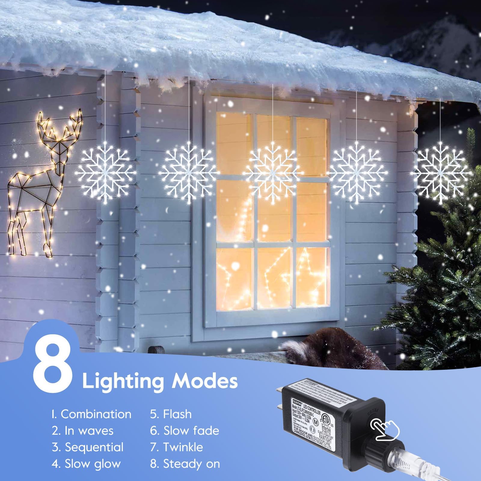 2 Pack Christmas Snowflake Icicle Lights Outdoor - Plug-In 23.6Ft 10 Drops 480Led Snowflake Window Lights For Indoor Outdoor Por