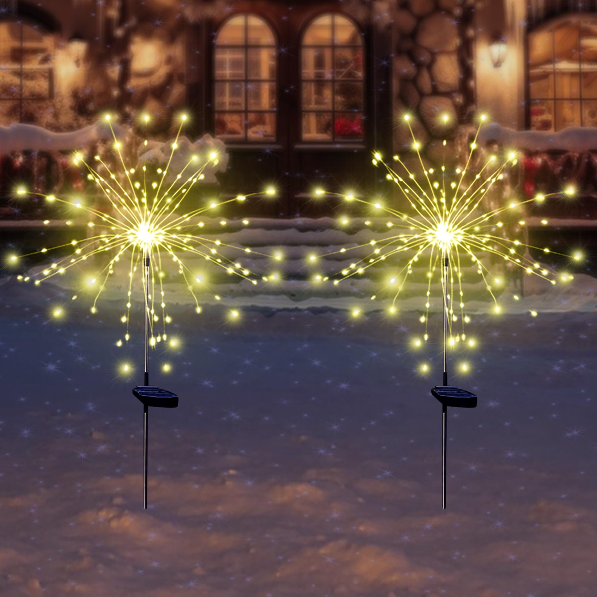 SolarEra Solar Garden Firework Lights, 4 Pack, 120 LED Sparklers, Waterproof Outdoor Decor, Warm White, Rubber, Yellow