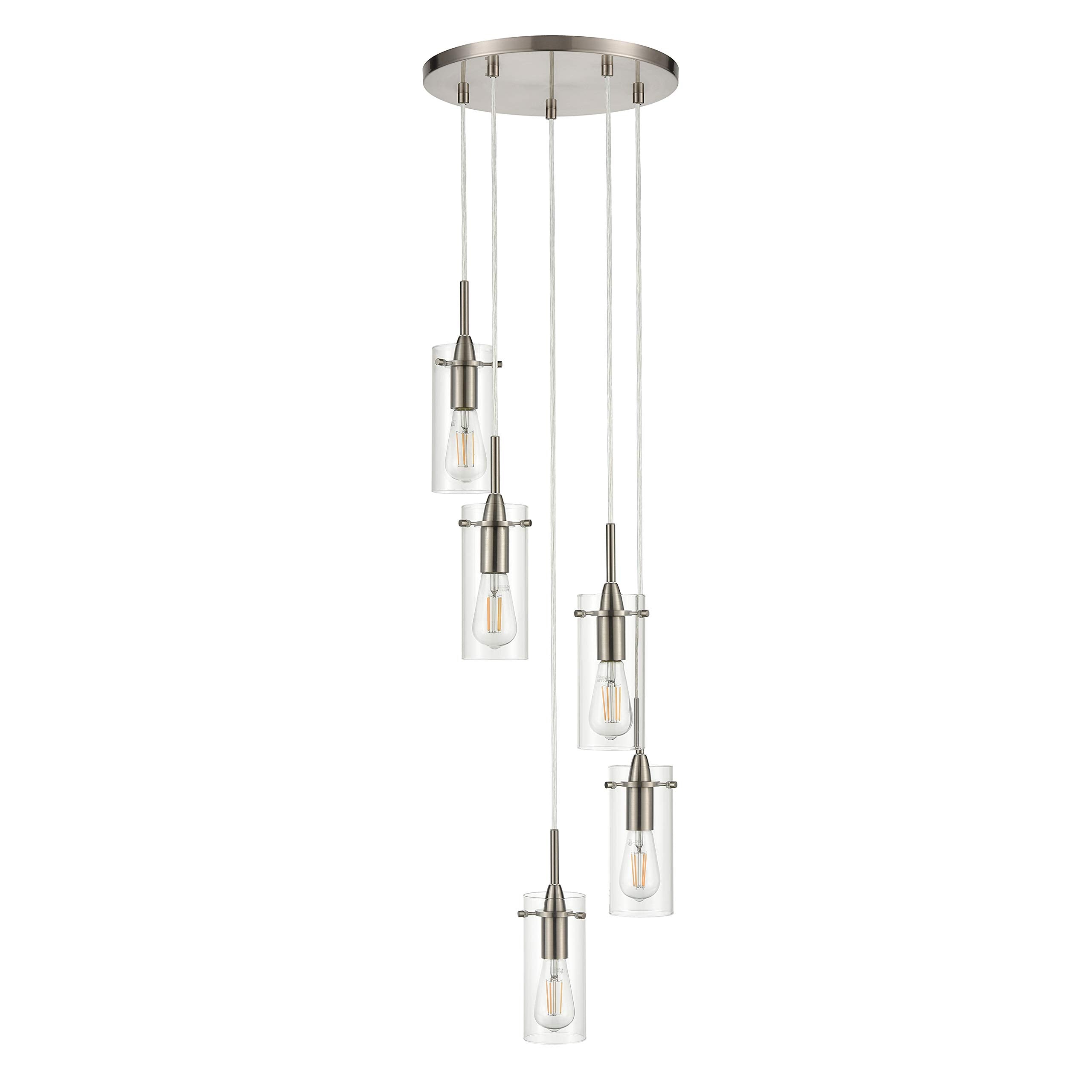 Linea di Liara Effimero 5-Light Cluster Pendant Lights Stairwell Lighting Large Chandelier Brushed Nickel Modern Chandelier Light Fixture Foyer Chandeliers Entryway High Ceiling Staircase Lights
