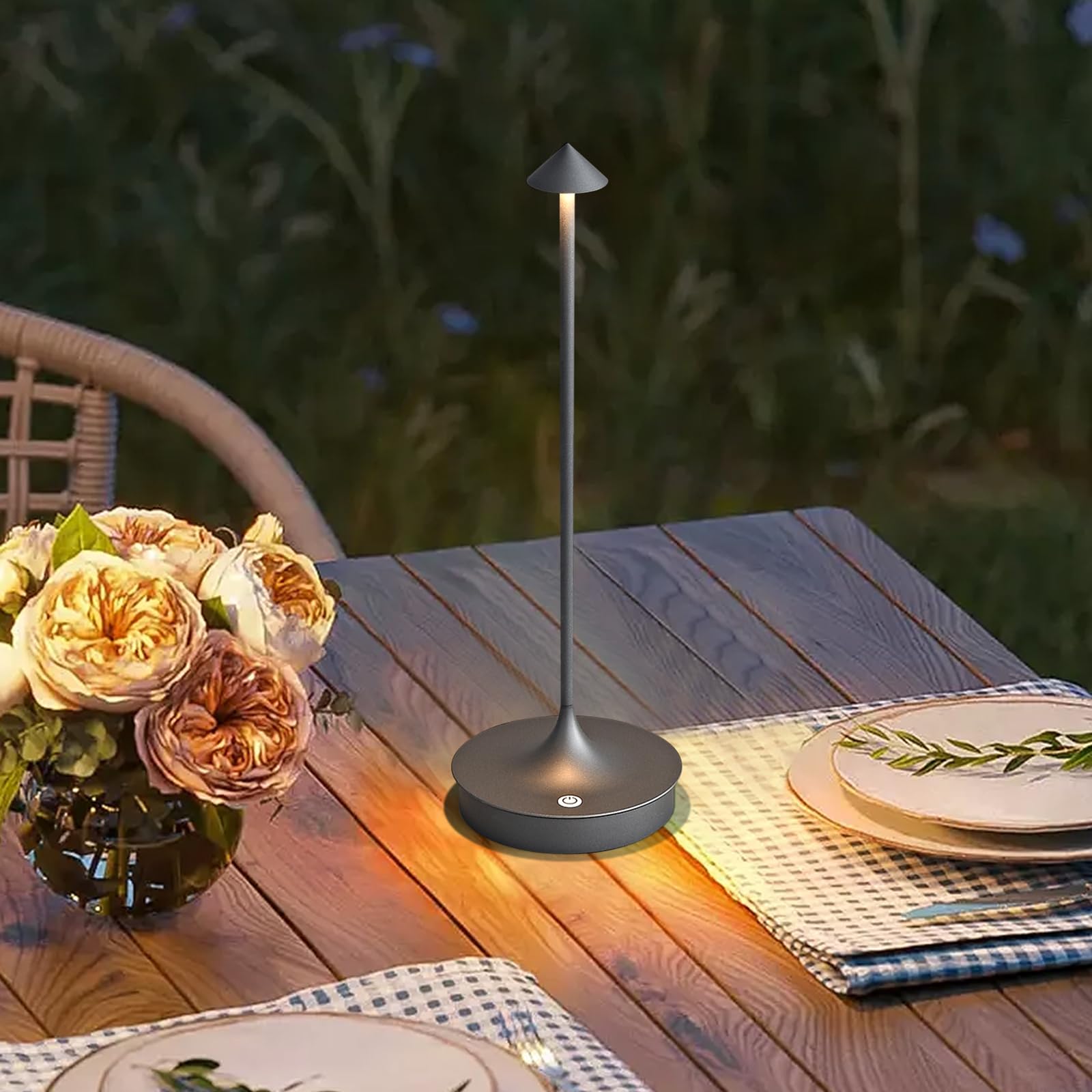 Cordless Table Lamp Rechargeable Led Battery Operated 4000Mah Table Lamp Touch Dimmable Lamp Outdoor Waterproof Portable Wireless Table Light For Dining Restaurant Bar Indoor/Outdoor Use(Grey)