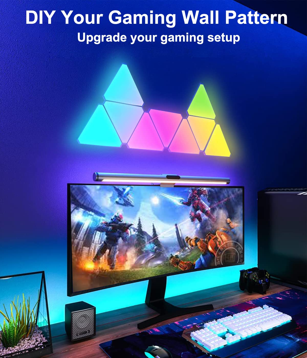 Amailtom Triangle Light Panels, RGB LED Wall Lights, 10 Pack, ABS, 5 x 4.3 x 1 inch, Music Sync, APP & Remote Controlled