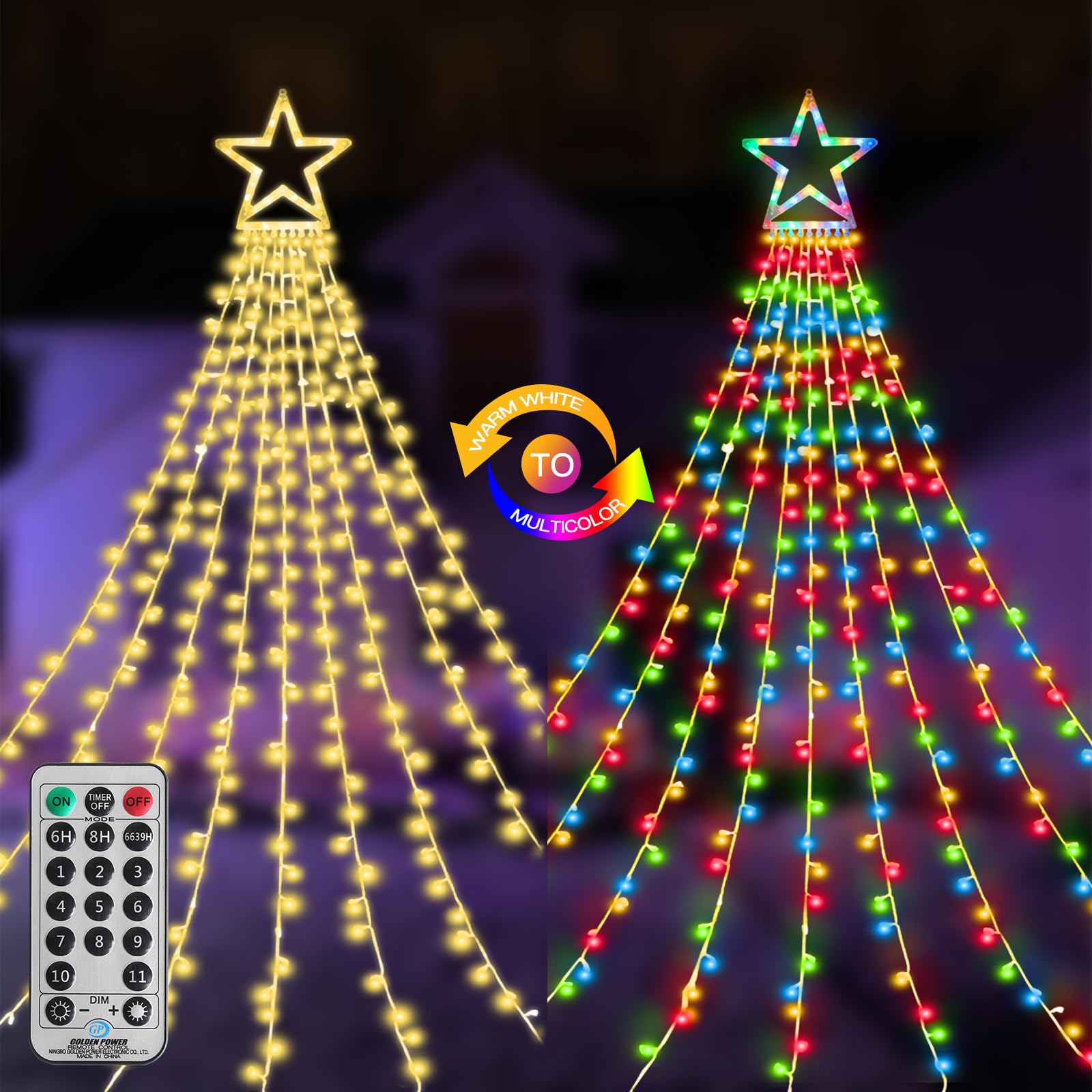 MZD8391 Christmas Decoration Lights 320 LED Color Changing Waterproof Star String Lights with Remote & Timer, Warm White & Multicolor