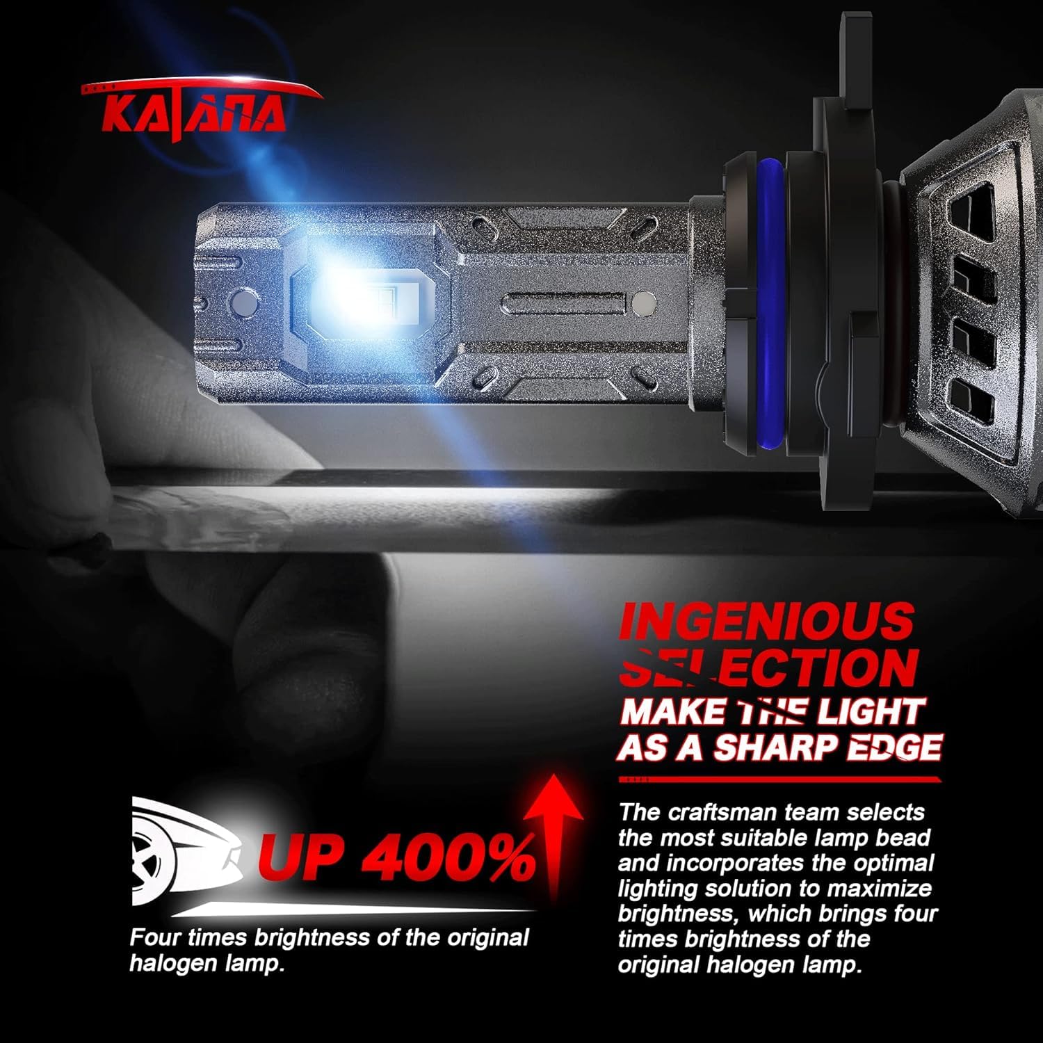 Katana 9012 Fog Bulb - 400% Brightness, 6500K White, Mini Size, Aluminum, Plug and Play, Model 9012(HIR2)