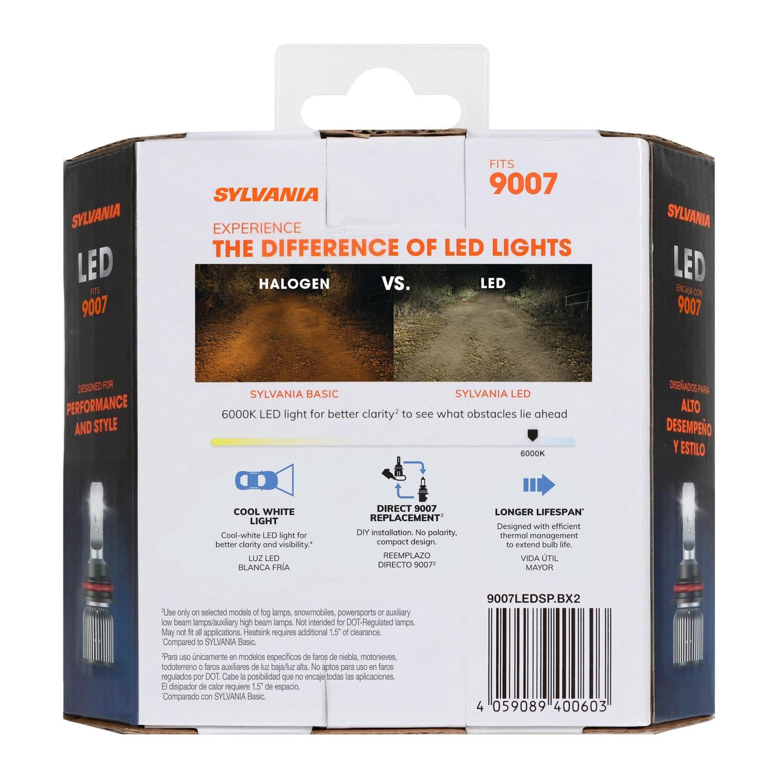 SYLVANIA 9007 LED Fog Light Bulbs - 6000K Cool White, Long-Lasting, No Polarity, DIY Upgrade for Cars and Trucks