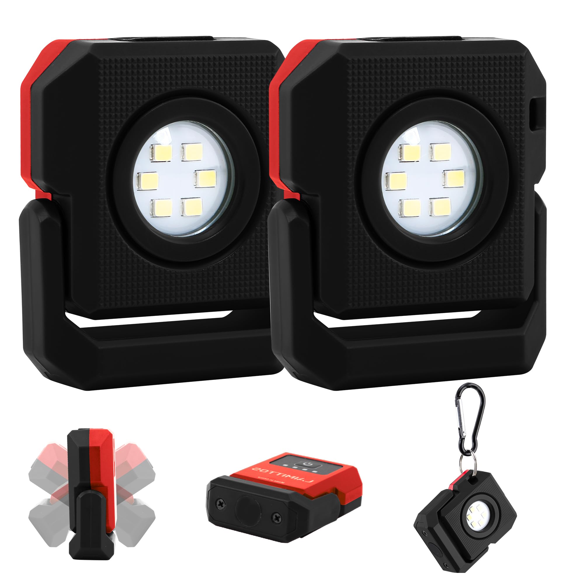 LAIMITTOS Mini Rechargeable LED Work Light, 550 Lumens, Magnetic Flashlight, Keychain, Black & Red