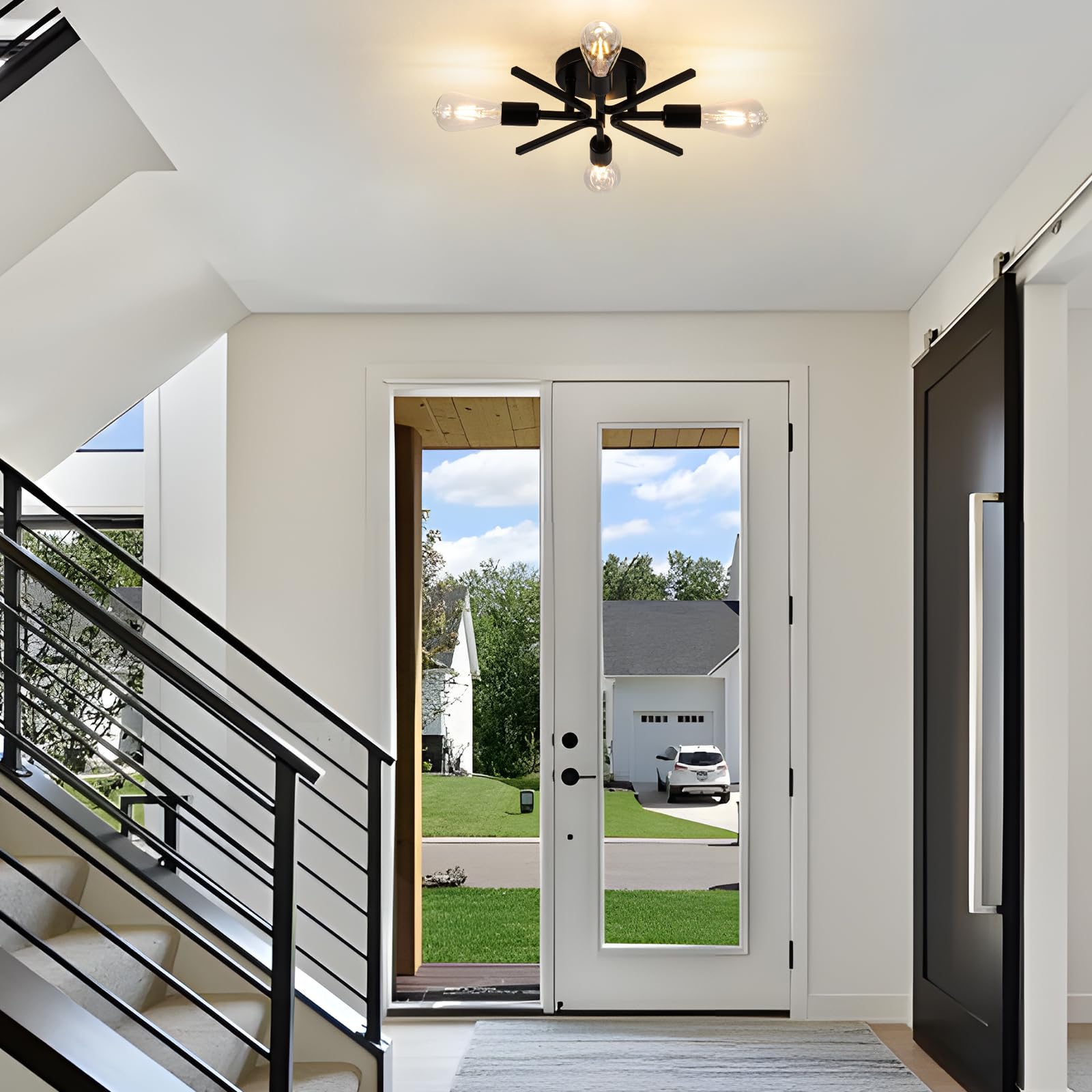 4 Light Farmhouse Sputnik Lighting Fixtures Ceiling Fixtures Black Industrial Flush Mount Lamp Hallway Light Fixture Sputnik Ceiling Lighting For Kitchen Living Room Bedroom Foyer Entryway E26