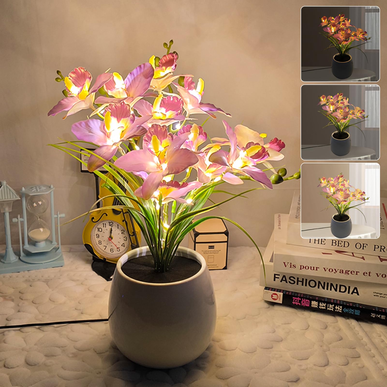 Strackvial Flower Table Lamp, Artificial Flowers in Vase Night Light, Stepless Dimming LED Vase Lamps, USB Plug-in Desk Lamp Dec