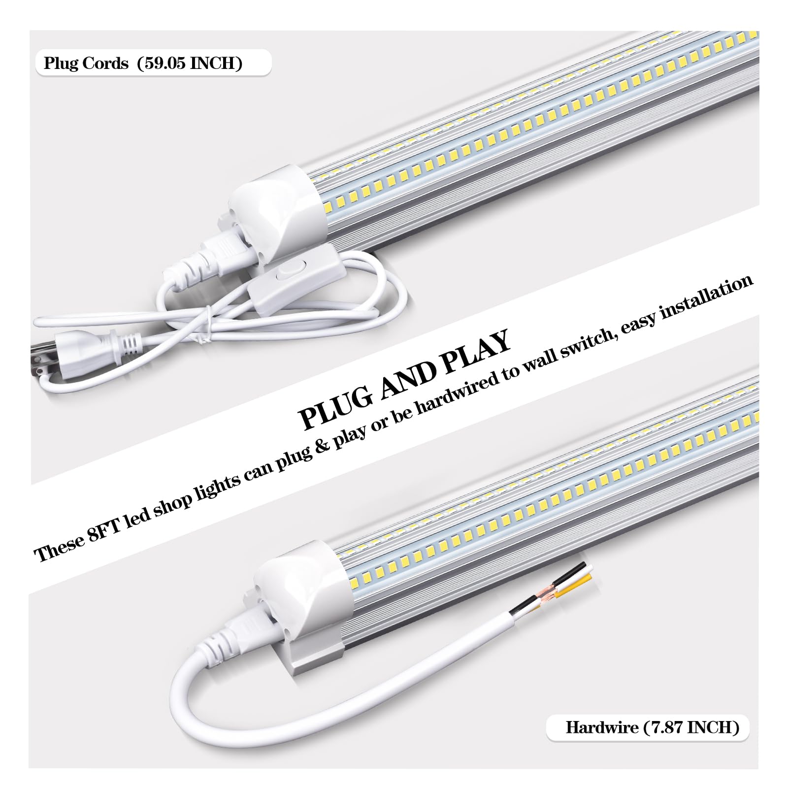 Gugsey 8Ft Led Shop Light Fixture - 100W 15500Lm T8 Shop Lights For Garage, 6000K 8 Foot Daylight V Shape Linkable Garage Lights