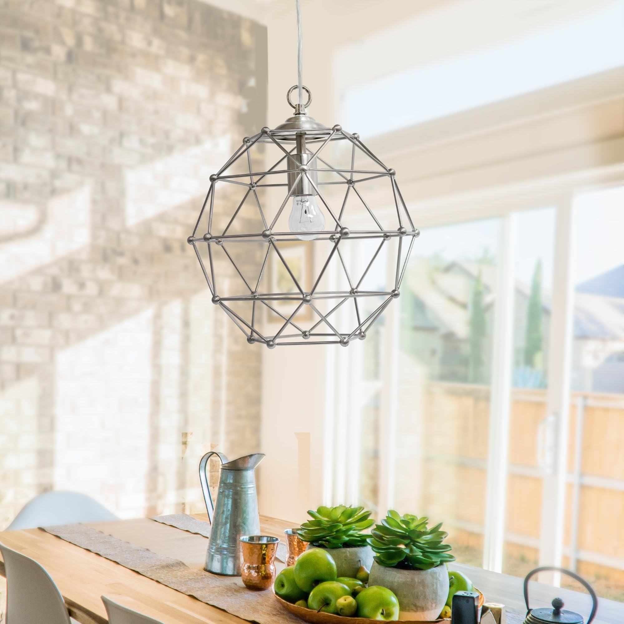 Elegant Designs PT1006-BSN Industrial Ceiling Light Pendant, 12 Inch, Brushed Nickel, Metal Wire Cage