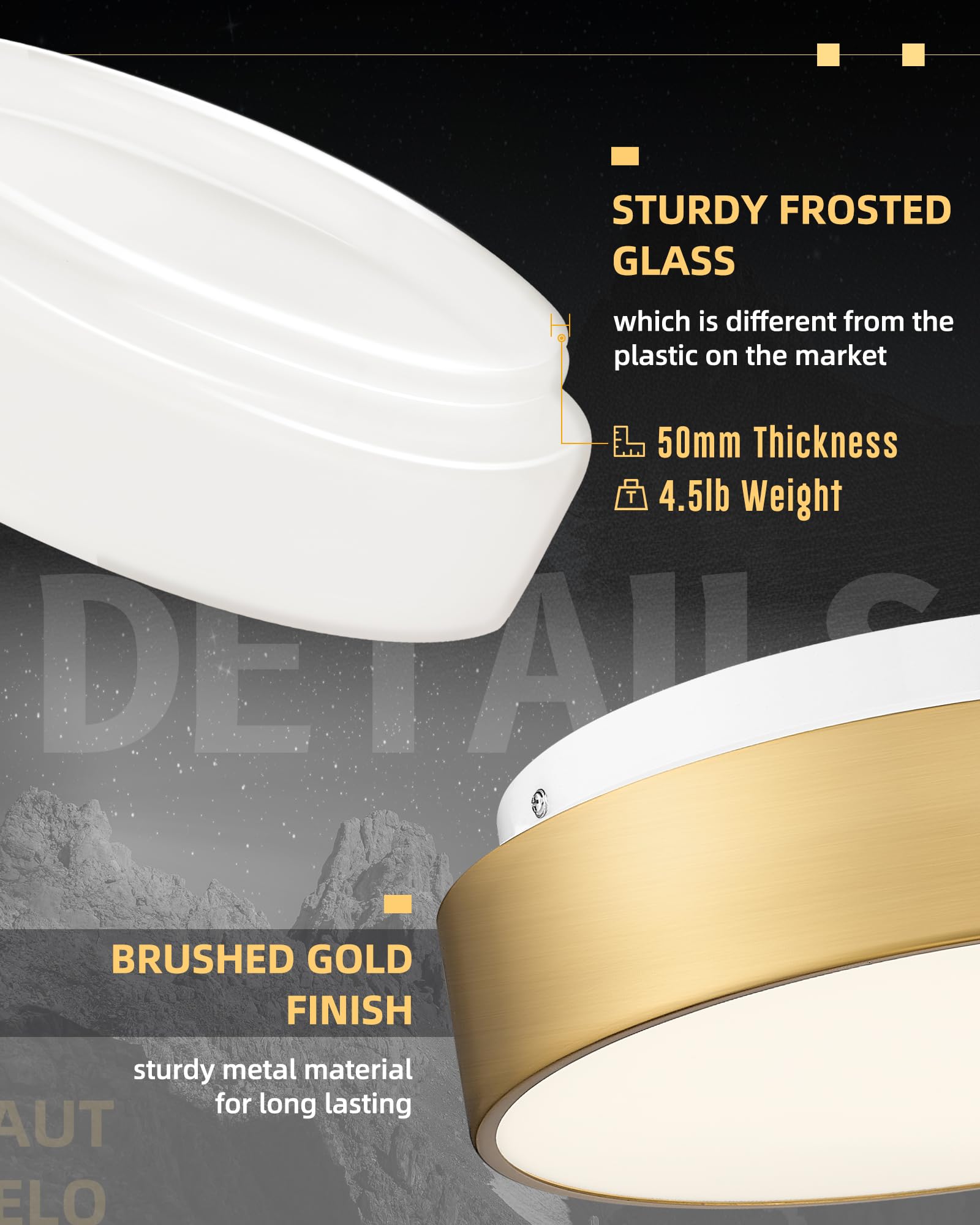 Autelo 2-Light Close To Ceiling Light Fixture, 11 Inch Frosted Glass Shade Flush Mount Ceiling Light Fixture In Antique Brass Fi